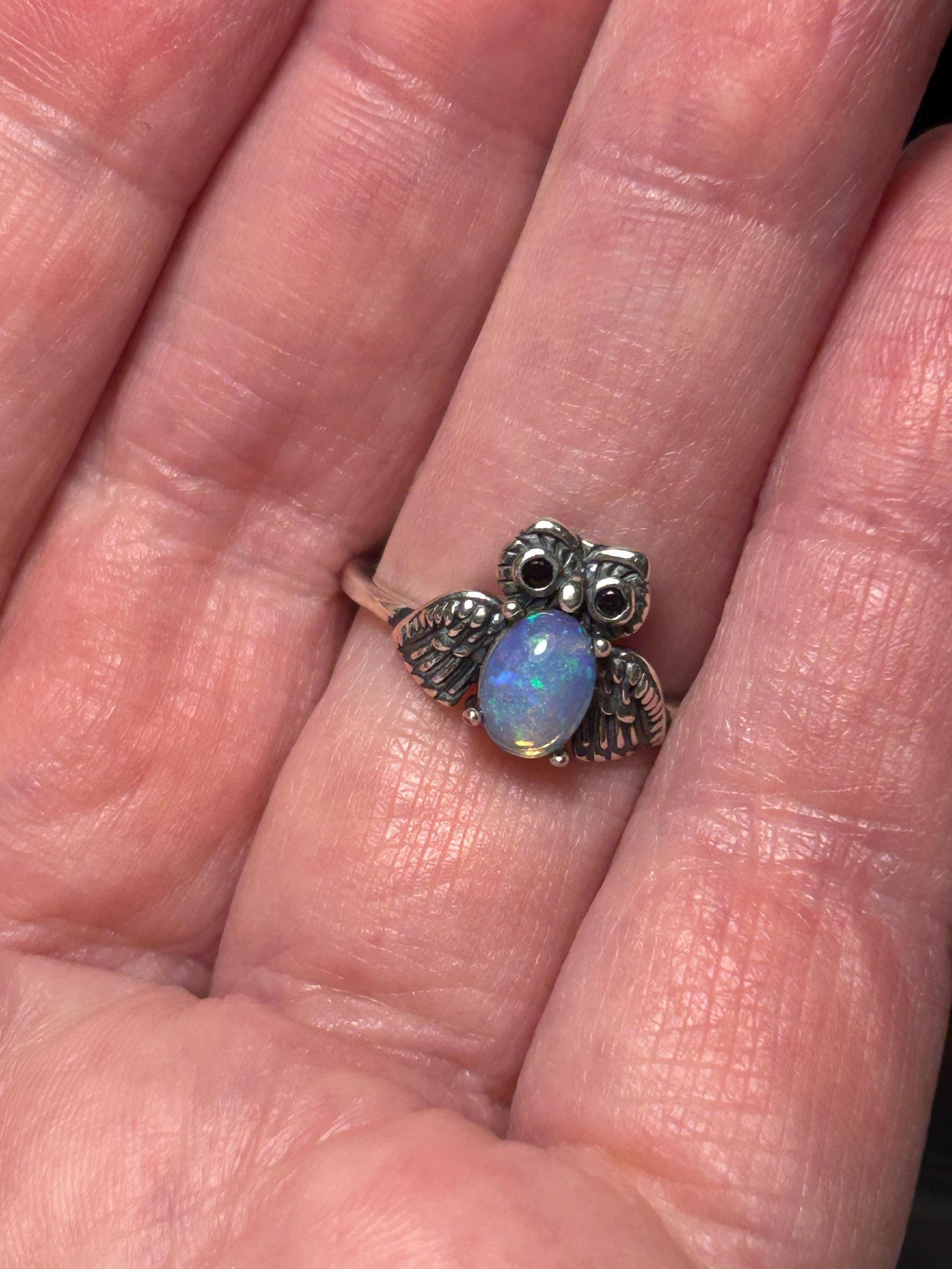 Sterling Silver Owl Ring With Opal Gemstone - Adjustable - 925 - Gift Boxed