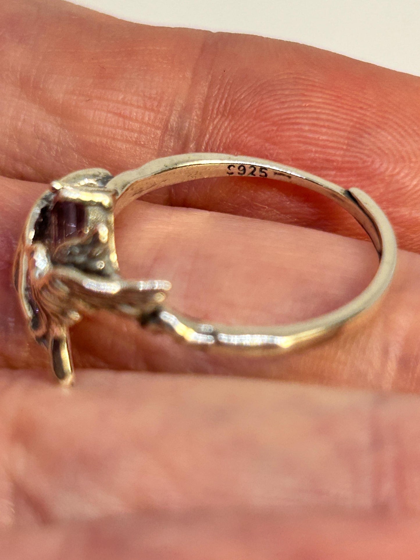 Pretty Bird Ring with Amethyst Gemstone • 925 Sterling Silver • Adjustable • Gift Box