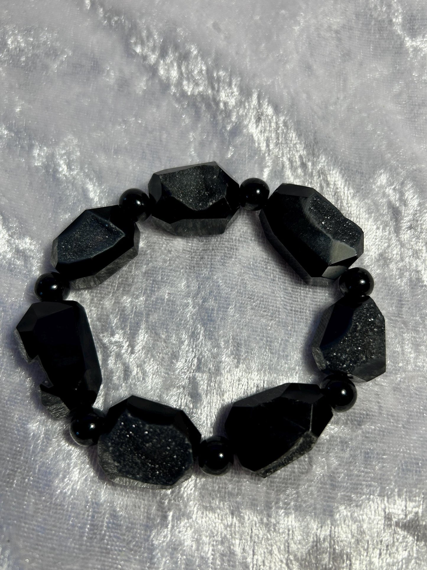 Chunky Black Agate Bracelet: Druzy Gemstone Beaded Jewelry