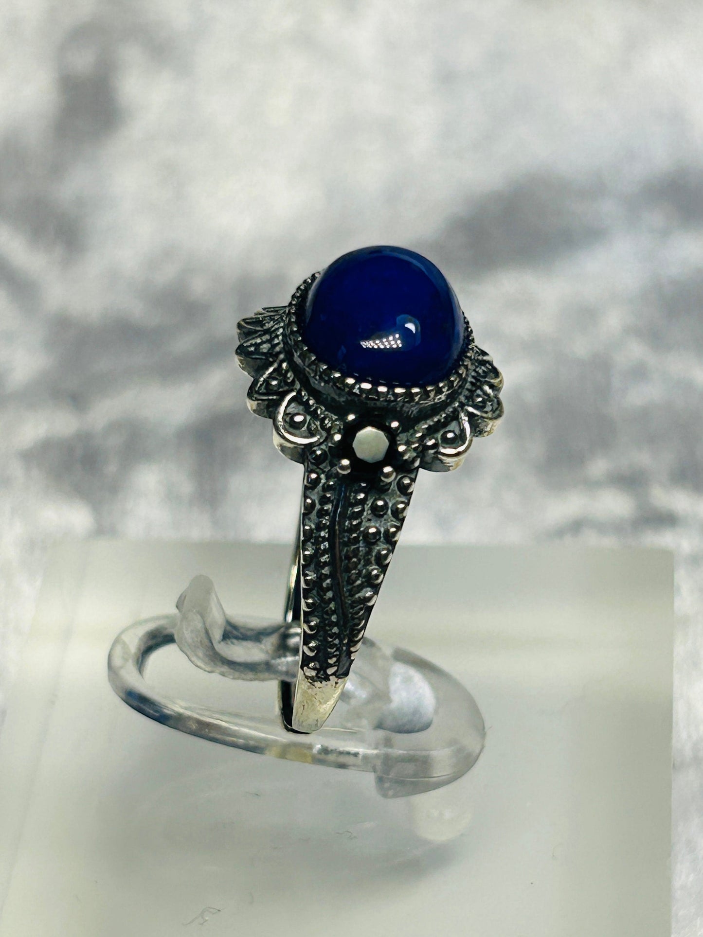 Unisex Lapis Lazuli Ring with Black Spinel Gemstone Accents • 925 Sterling Silver • Adjustable • Gift Box