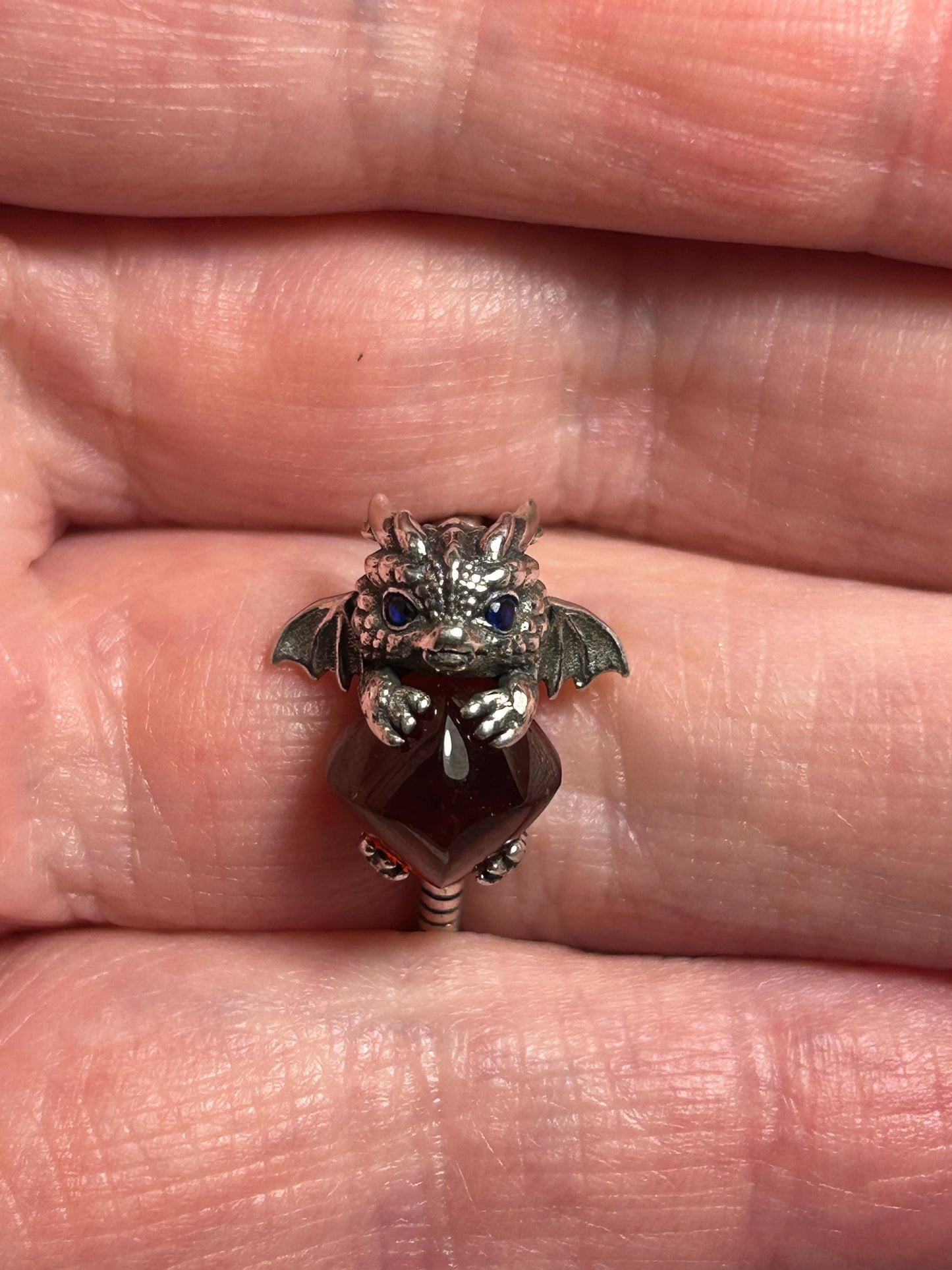 Baby Dragon Ring with Garnet Gemstone • 925 Sterling Silver • Adjustable • Gift box