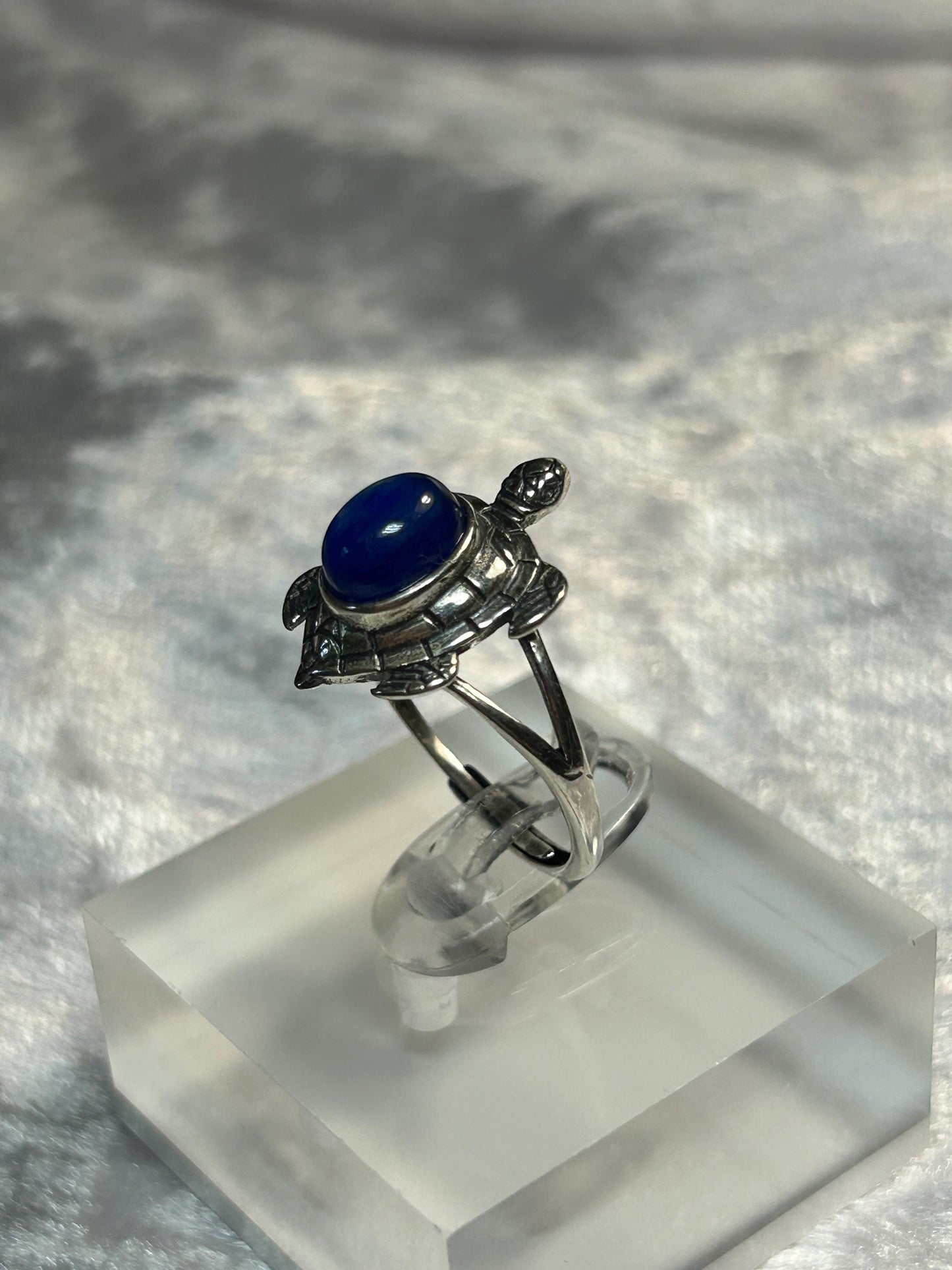Ornate Turtle Ring with Blue Kyanite Gemstone • 925 Sterling Silver • Adjustable • Gift Box