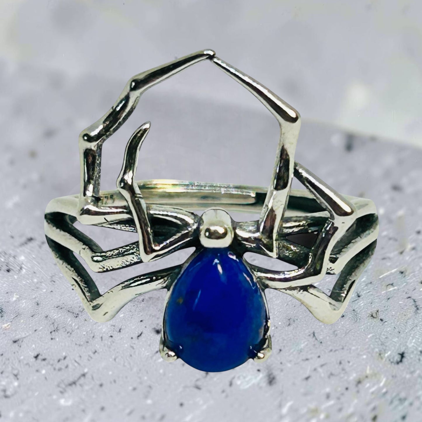 Spider Ring with Lapis Lazuli Gemstone • 925 Sterling Silver • Adjustable • Gift Box