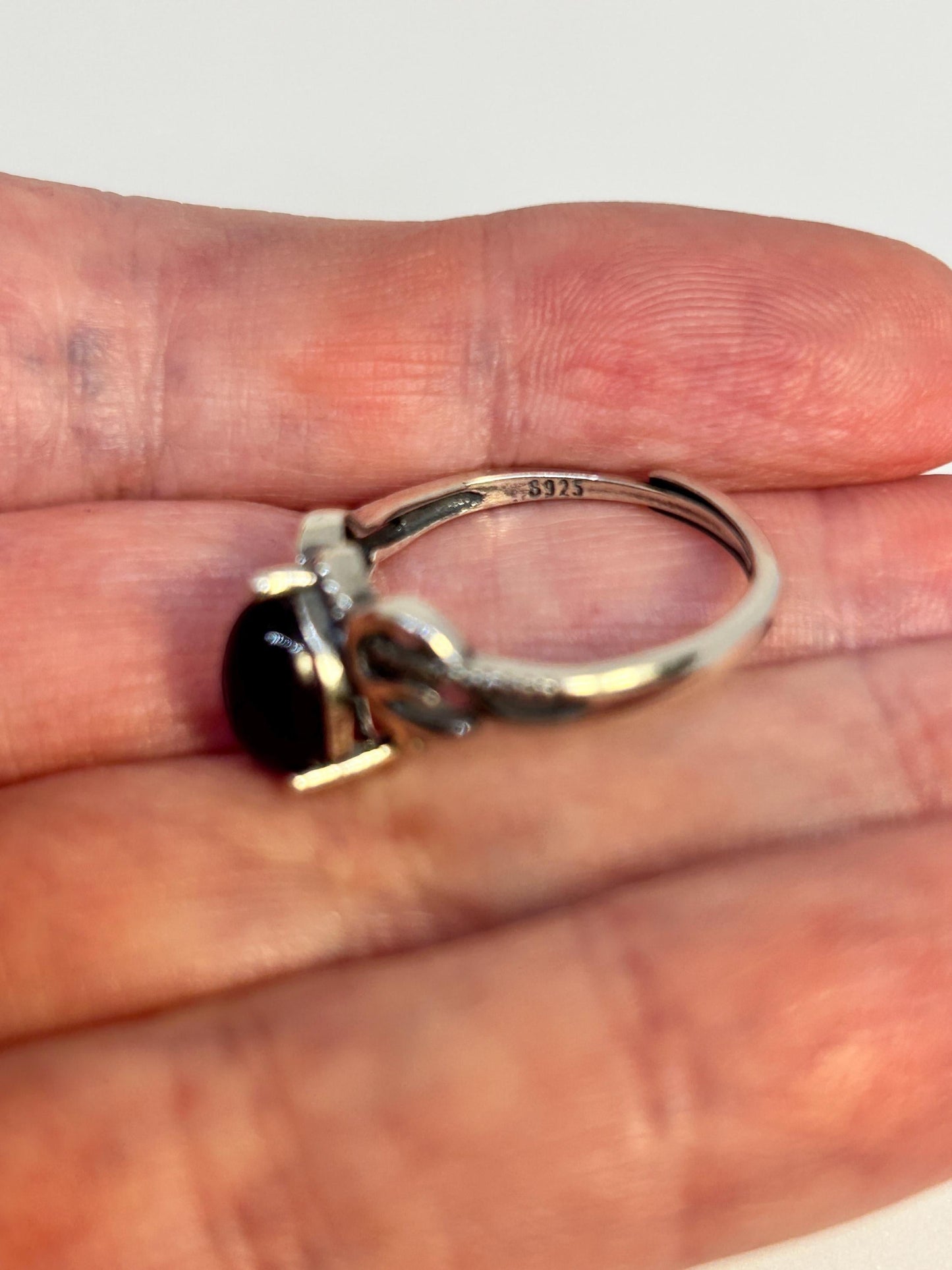 Dainty Crystal Ring with Teardrop Amethyst Gemstone • 925 Sterling Silver • Adjustable • Gift Box
