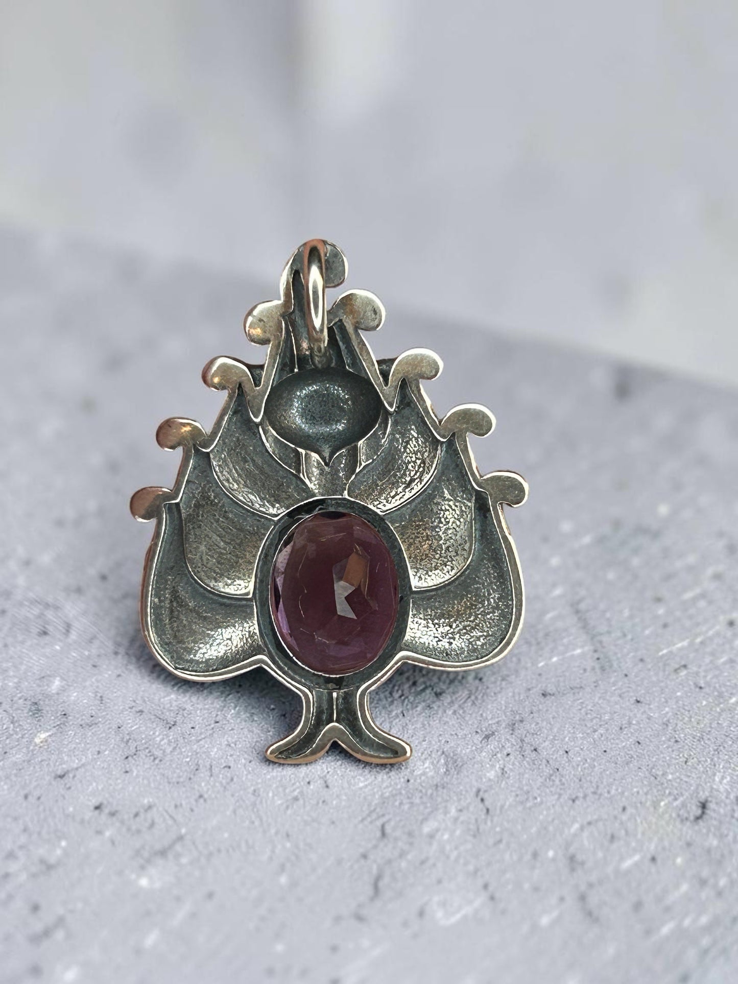 Nine Tailed Fox Pendant with Faceted Amethyst Gemstone • 925 Sterling Silver Kitsune • Gift Box