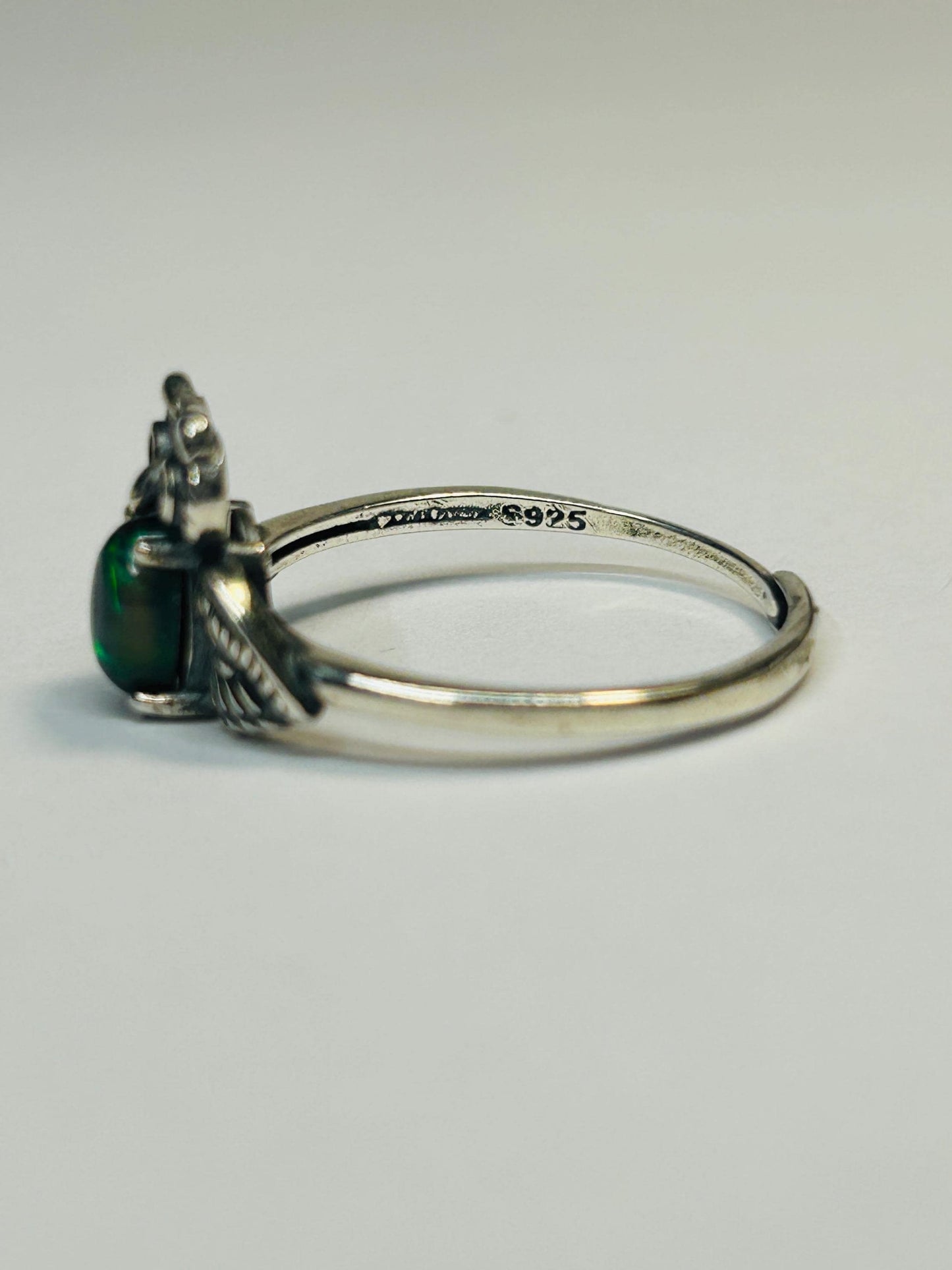 Owl Ring With Black Opal Gemstone • 925 Sterling Silver • Adjustable with Gift Box