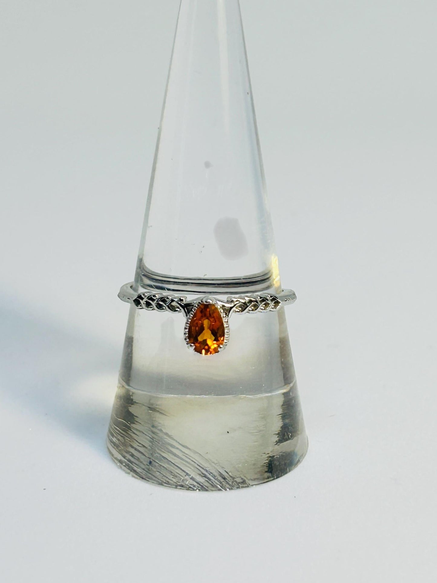 Dainty Stacking Ring with Orange Citrine Teardrop Gemstone • 925 Sterling Silver • Adjustable • Gift Box