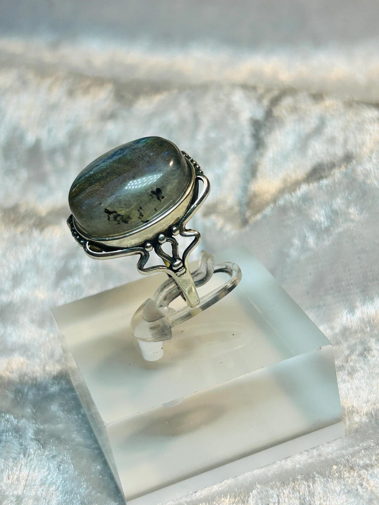 High Flash Labradorite Ring • 925 Sterling Silver • Adjustable • Gift Box