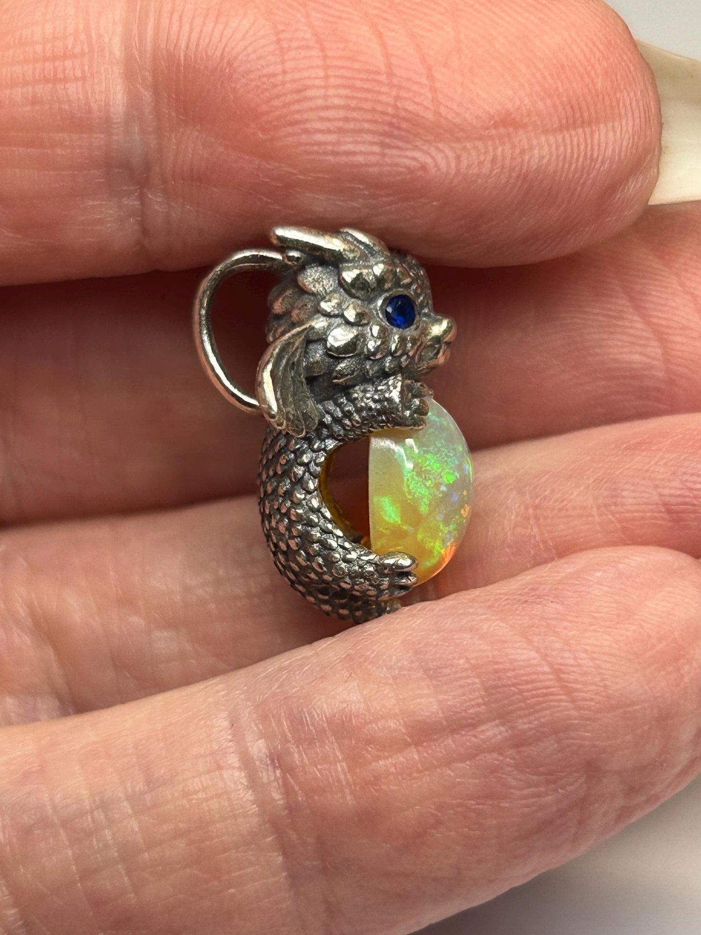 Baby Dragon Pendant with Opal Gemstone • 925 Sterling Silver with Gift box