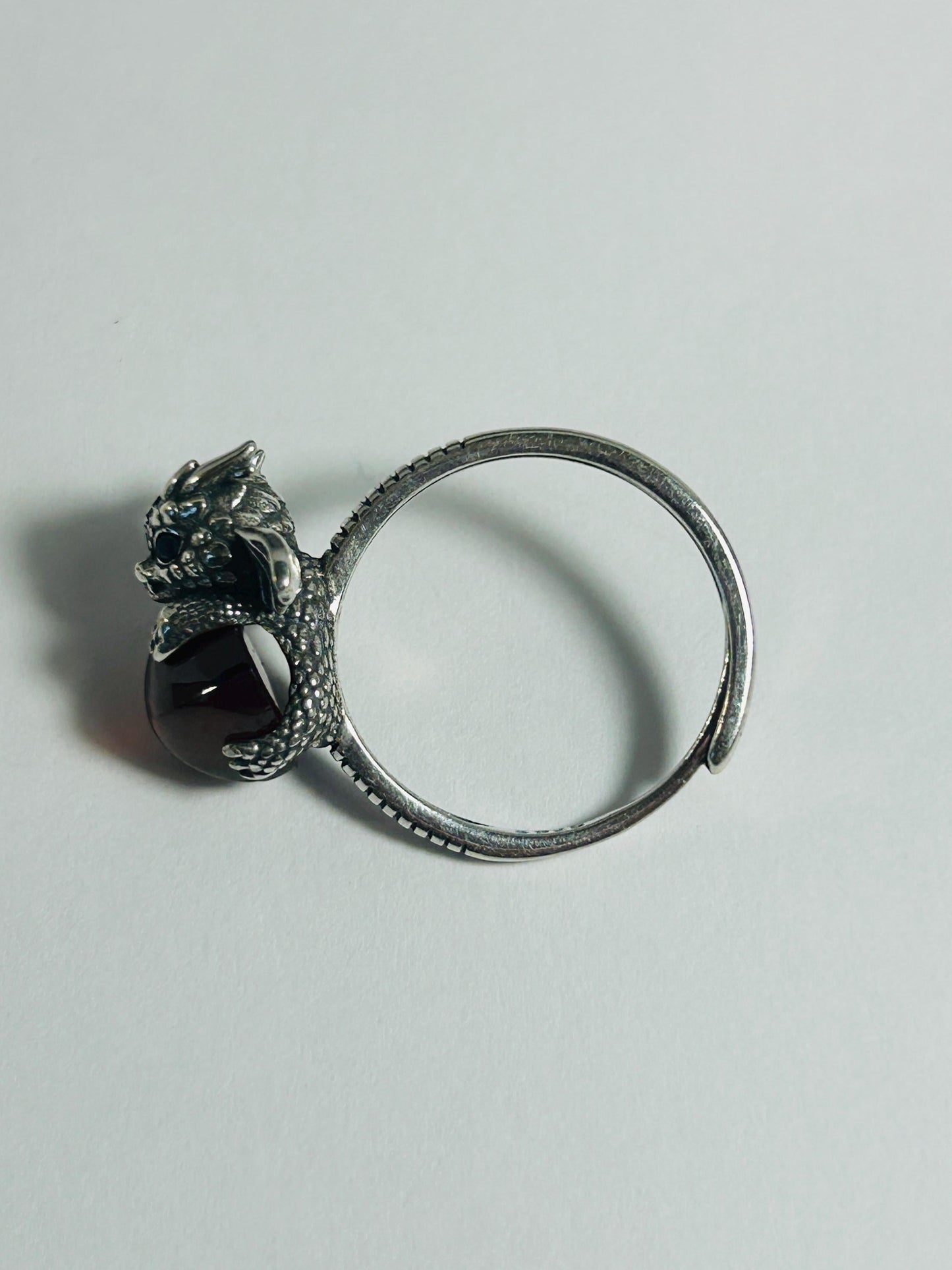 Baby Dragon Ring with Garnet Gemstone • 925 Sterling Silver • Adjustable • Gift box
