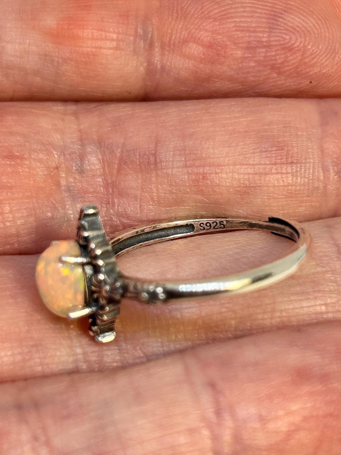 Fleur De Lys Ring with Opal Gemstone • 925 Sterling Silver • Adjustable • Gift Box