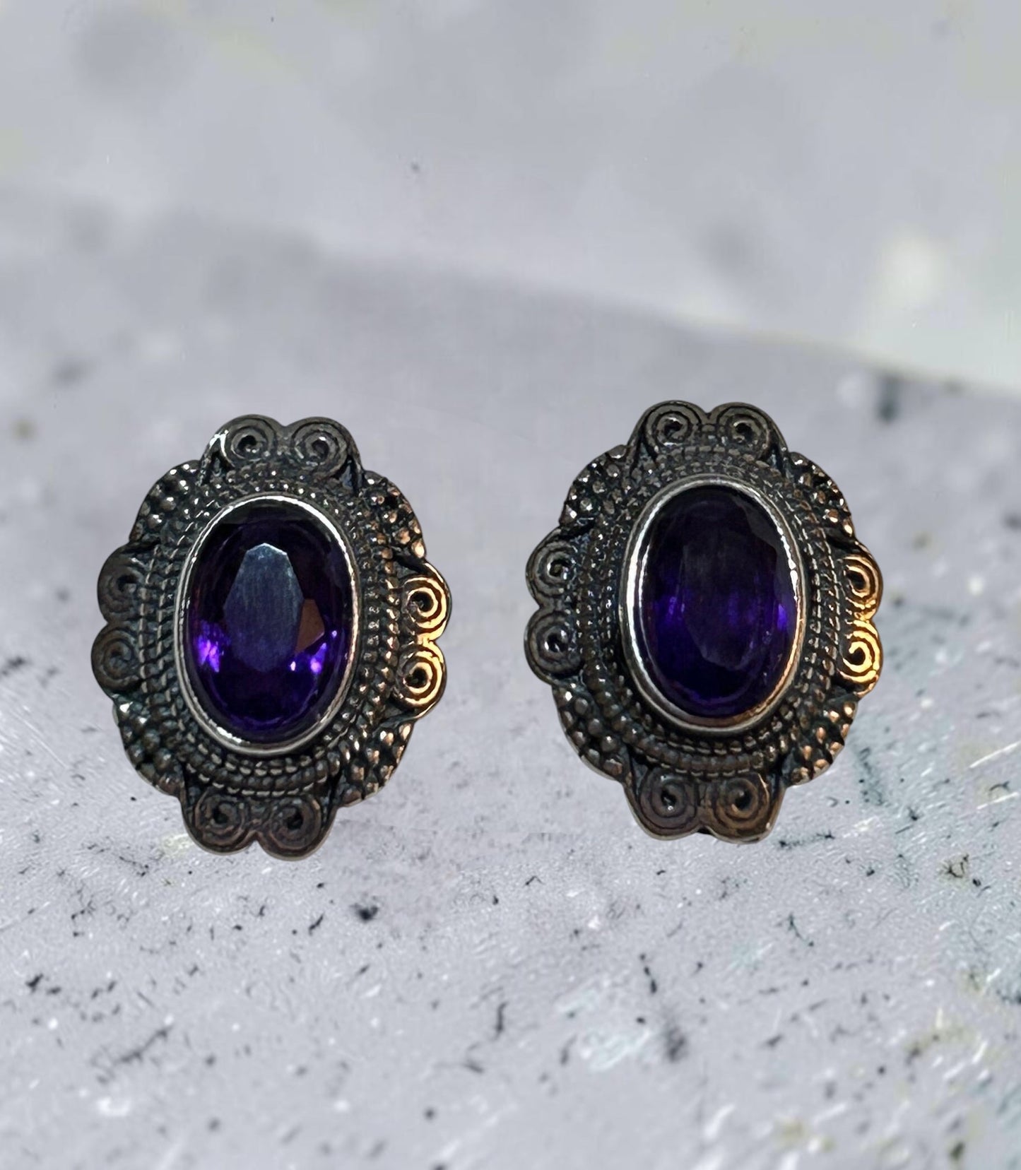Pretty Amethyst Earrings • 925 Sterling Silver Studs • Gift Box