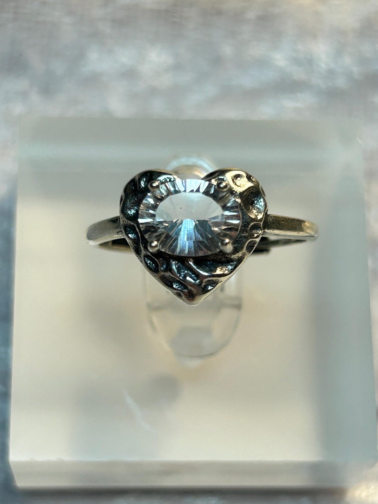 Heart Ring with Clear Quartz Gemstone • 925 Sterling Silver • Adjustable • Gift Box