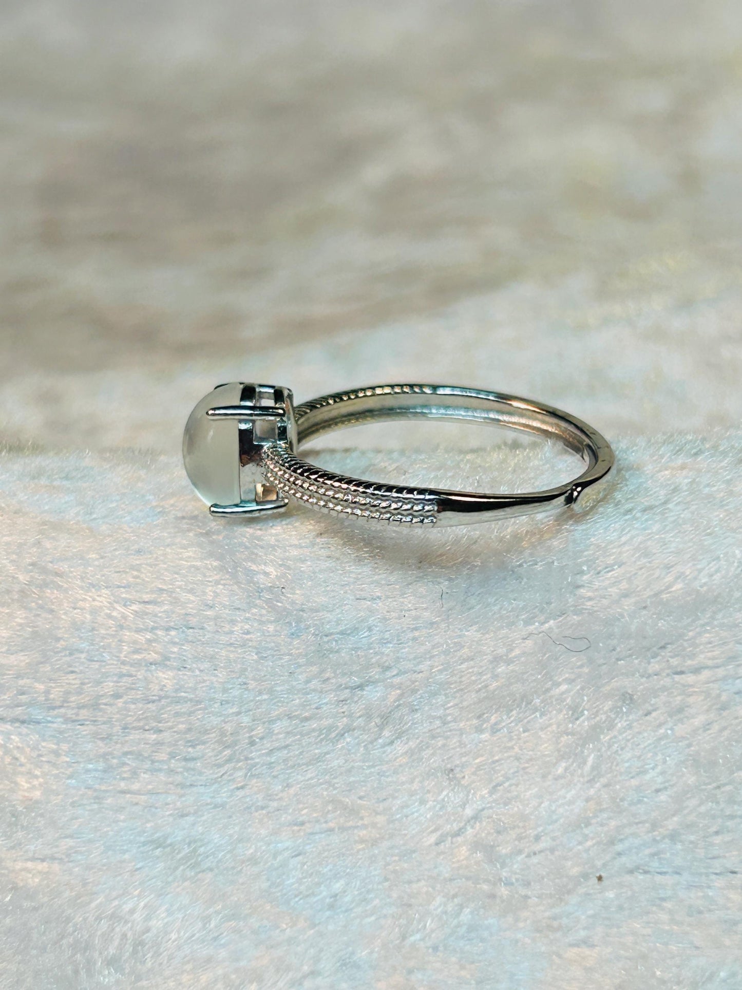 White Moonstone Ring • 925 Sterling Silver • Adjustable • Gift Box