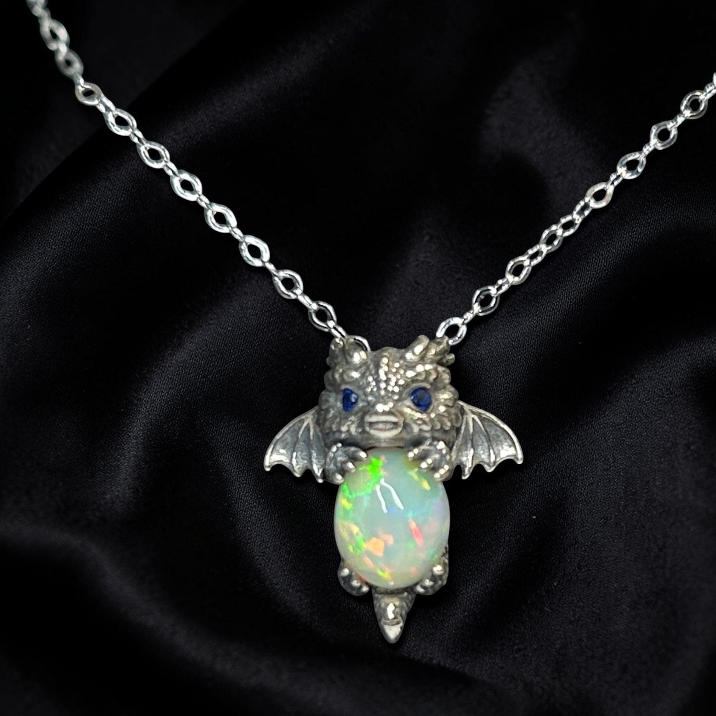 Baby Dragon Pendant with Opal Gemstone • 925 Sterling Silver • with Gift box