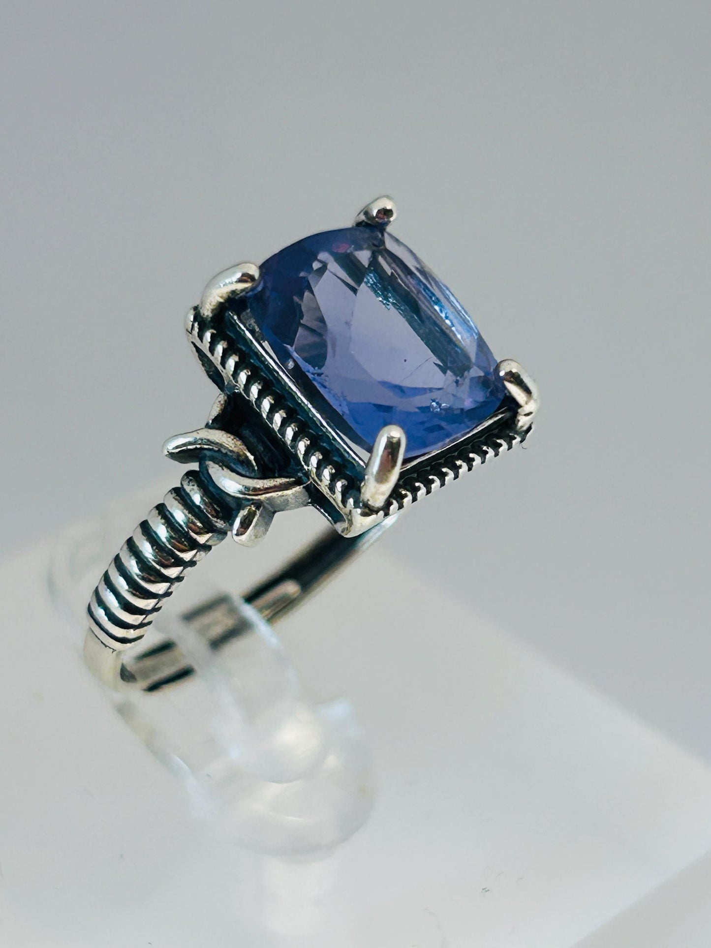 Adjustable Blue Fluorite Ring: 925 Sterling Silver, Rectangular Gemstone