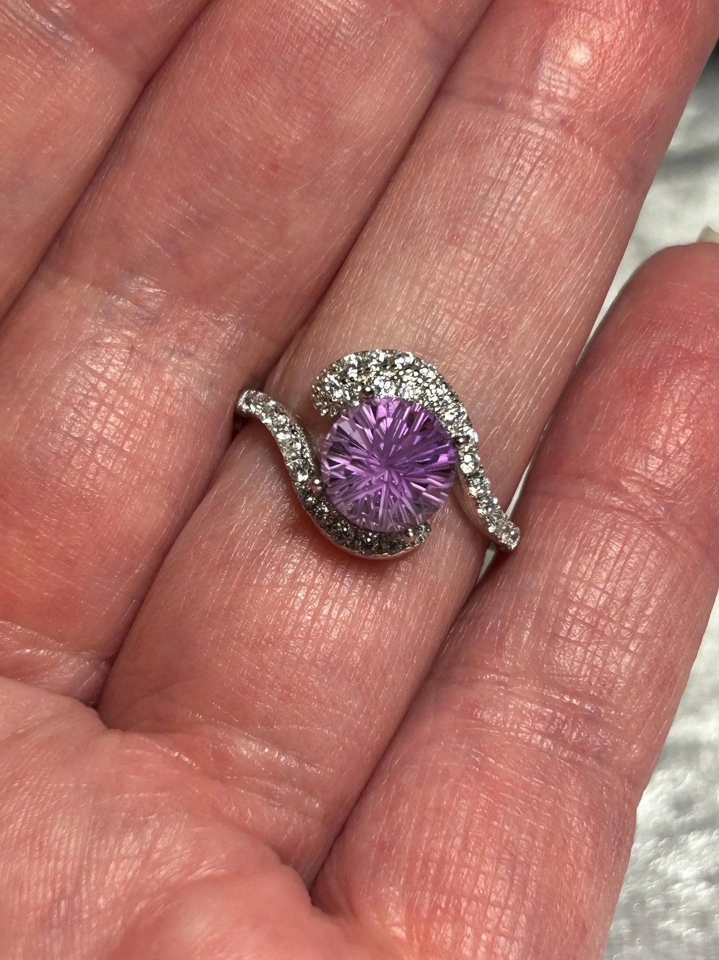 Snake Ring with Faceted Amethyst Gemstone & CZ • 925 Sterling Silver • Adjustable • Gift Box Celtic Dragon Jewellery