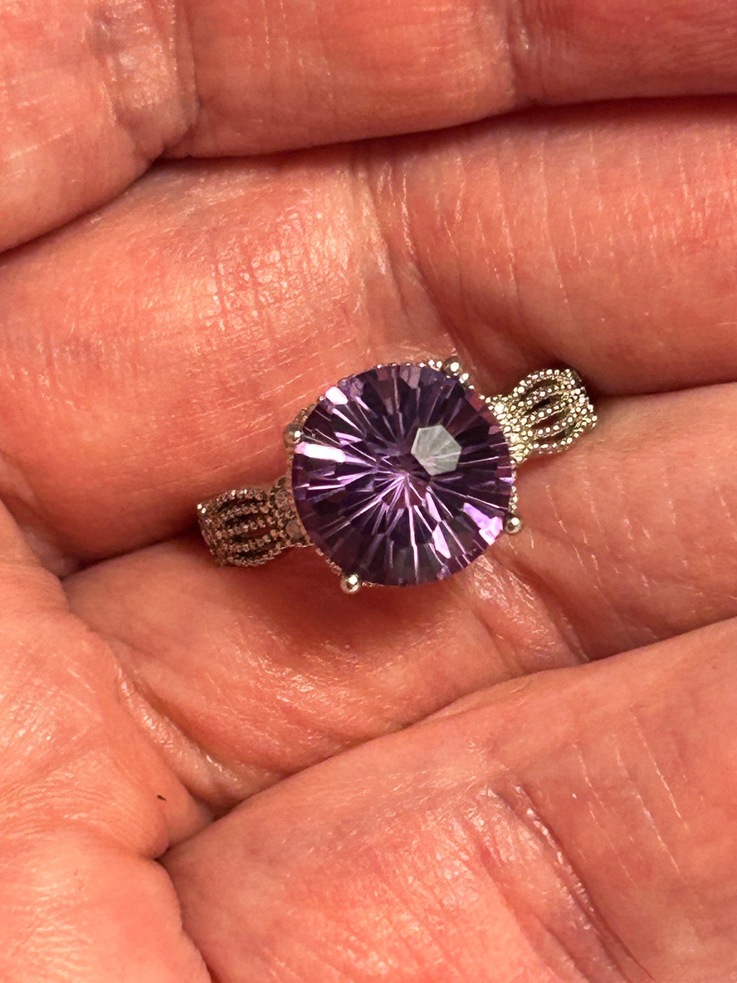 Amethyst Ring - Checkerboard Faceted Amethyst - 925 Silver - Supplied In Gift Box