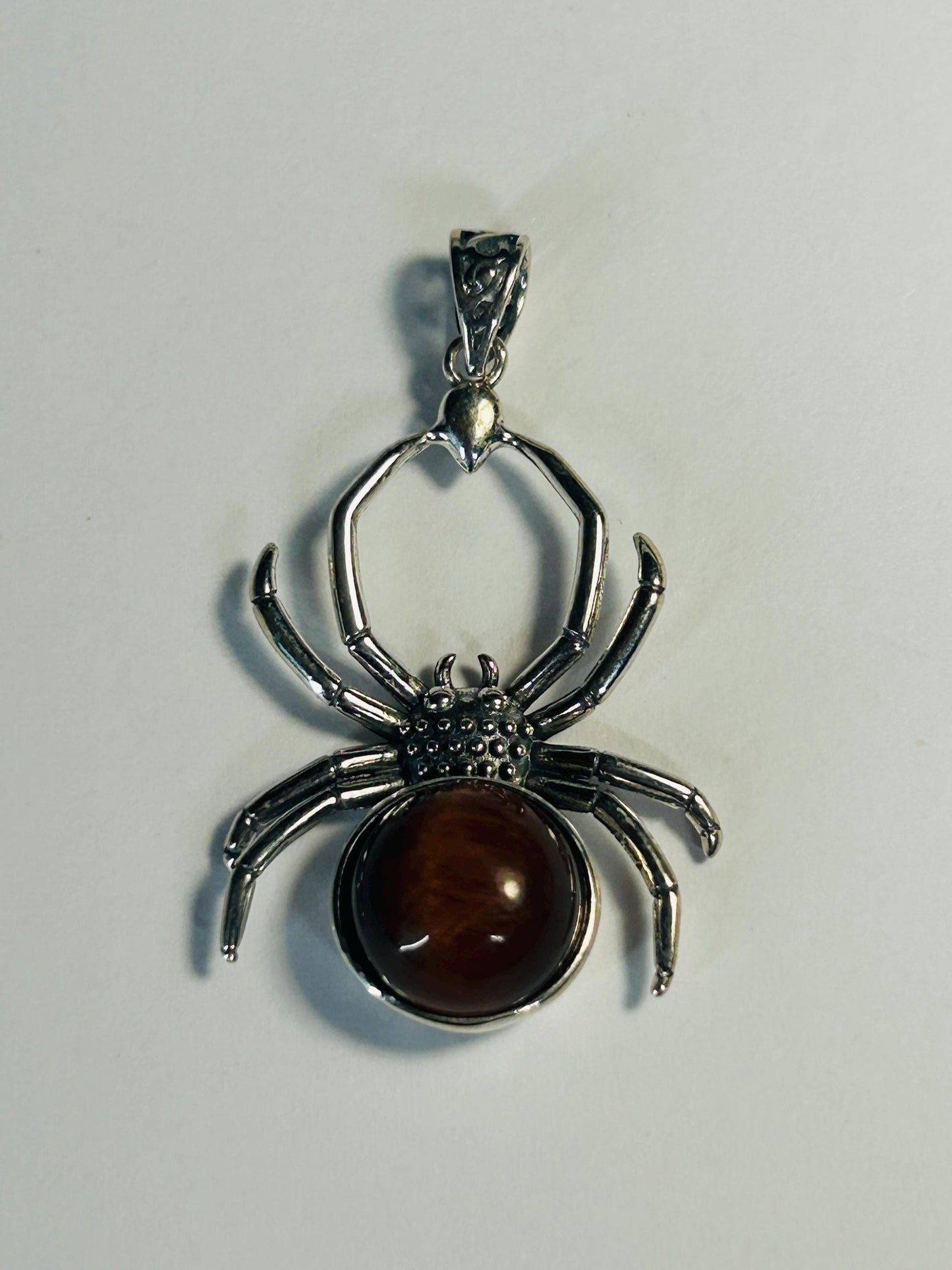 925 Silver Red Tiger's Eye Pendant • Spider Design • Giftbox
