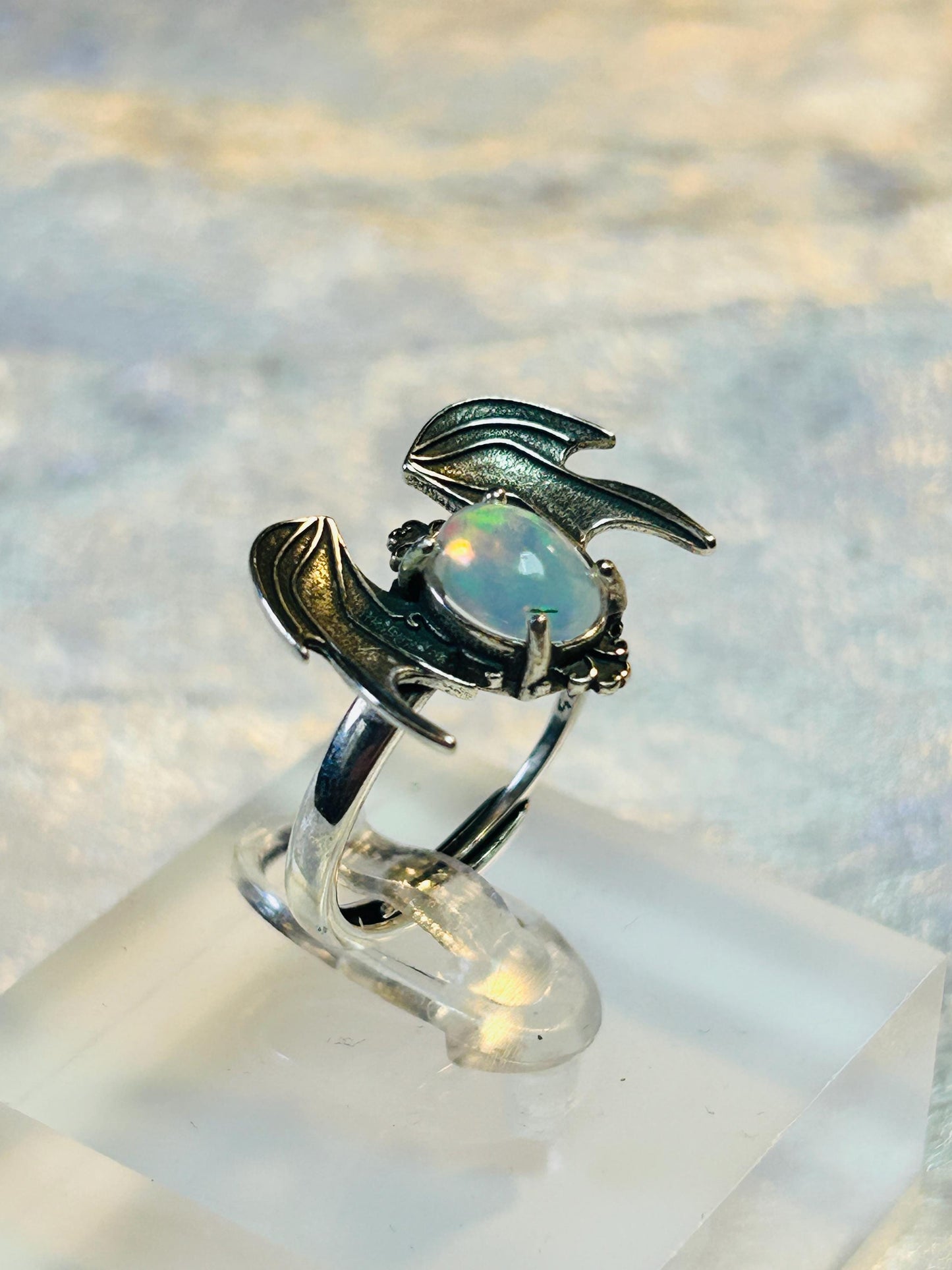 Opal Bat Ring - 925 Sterling Silver - Adjustable - Supplied With Gift Box