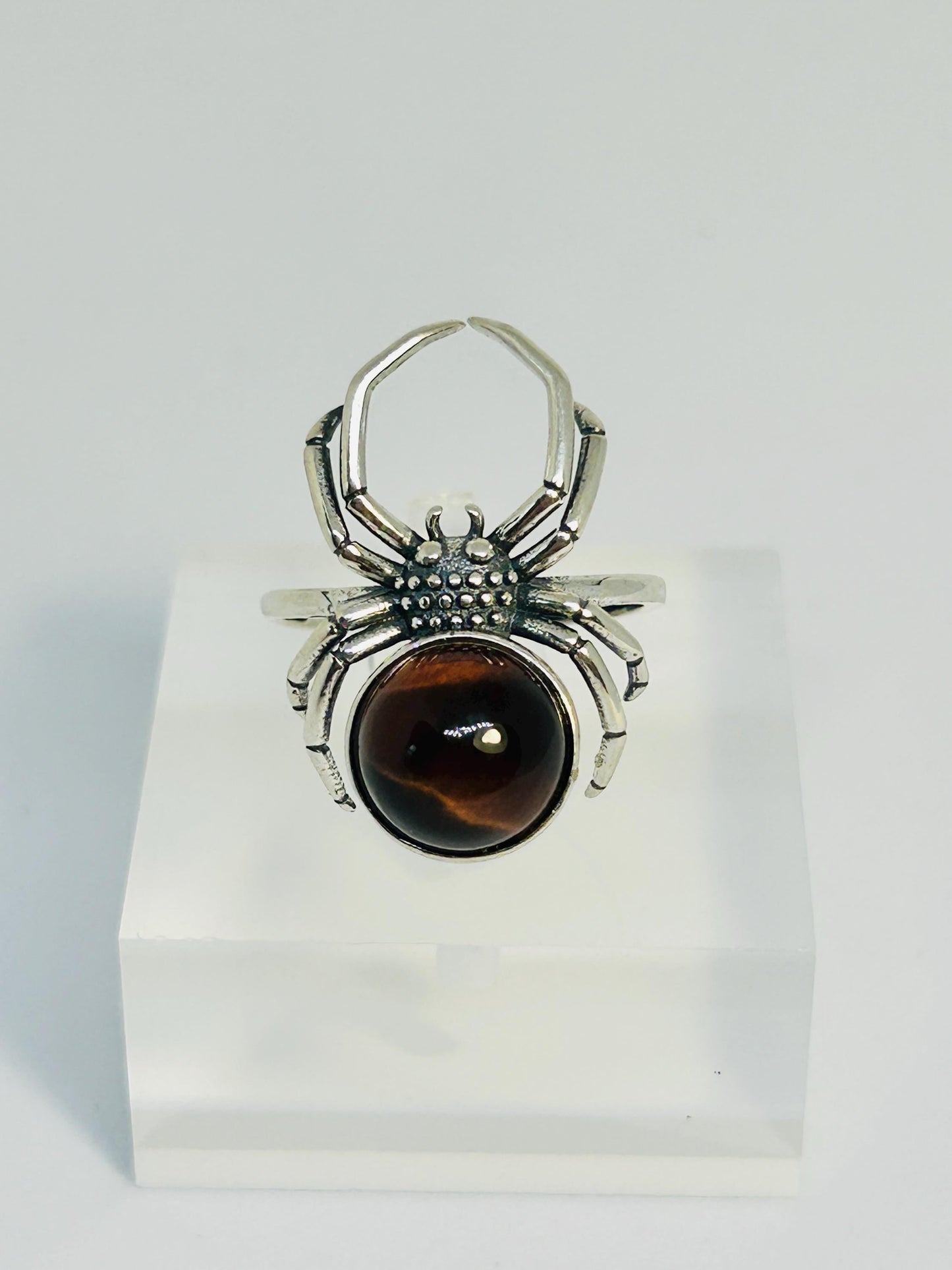 Gothic Spider Ring with Red Tigers Eye Gemstone • 925 Sterling Silver • Adjustable • Gift Box