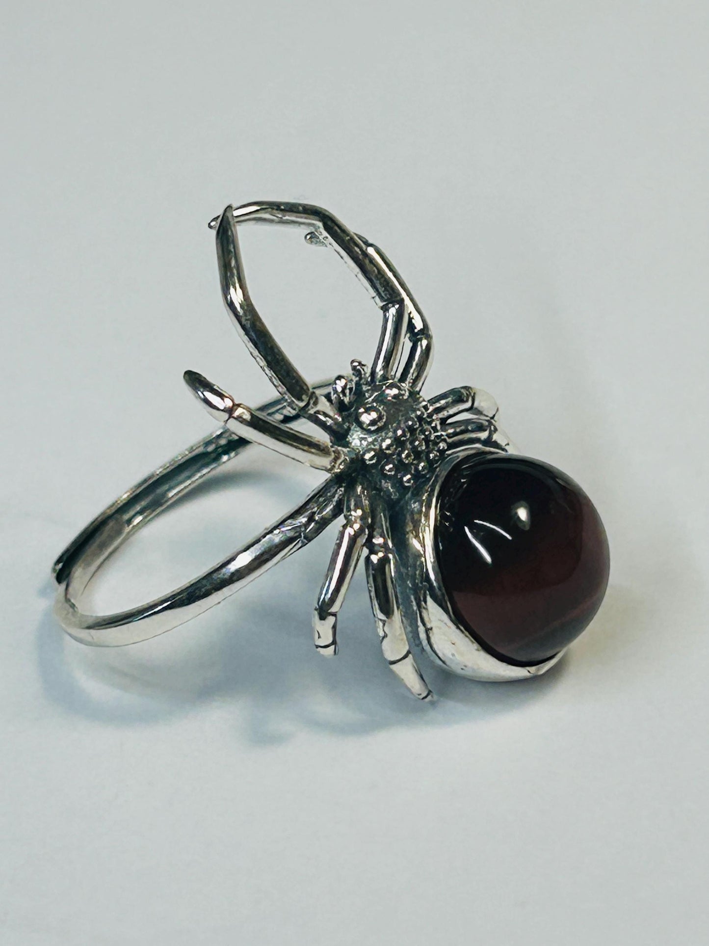 925 Silver Spider Ring with Red Tigers Eye Gemstone • Adjustable • Giftbox