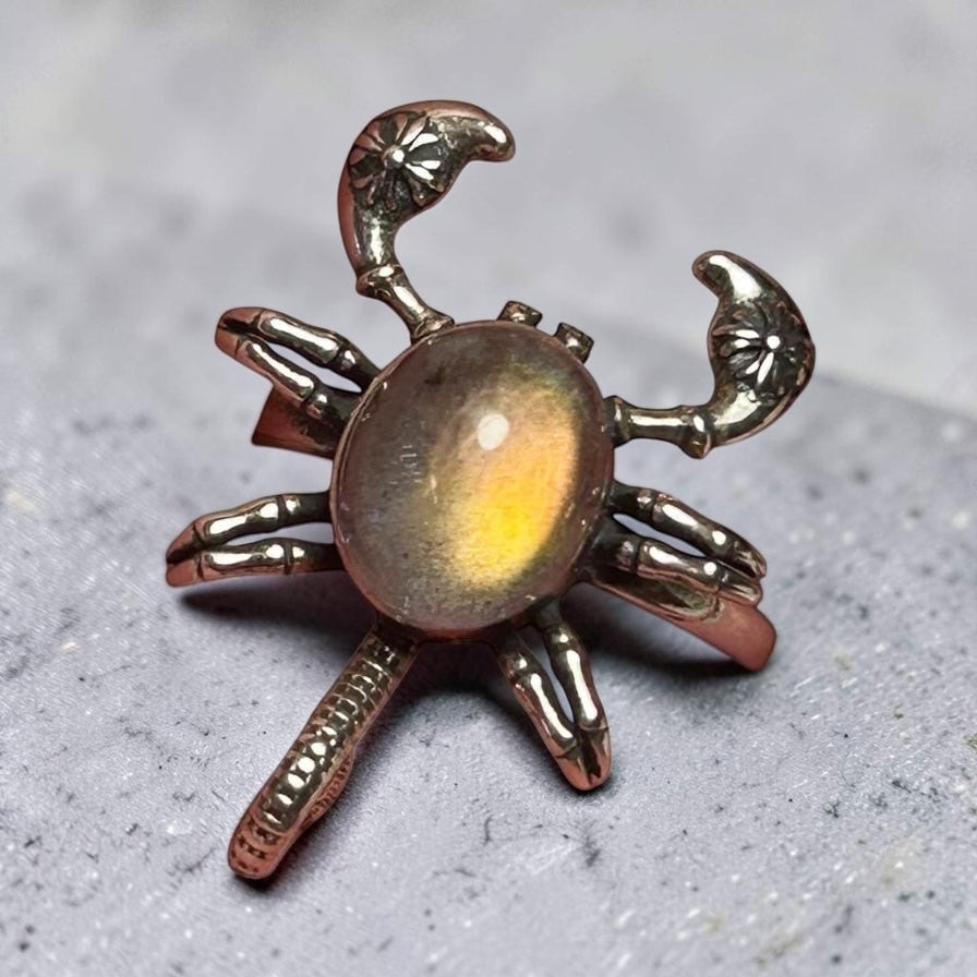 Scorpion Ring with Labradorite Gemstone • 925 Sterling Silver • Adjustable • Gift box