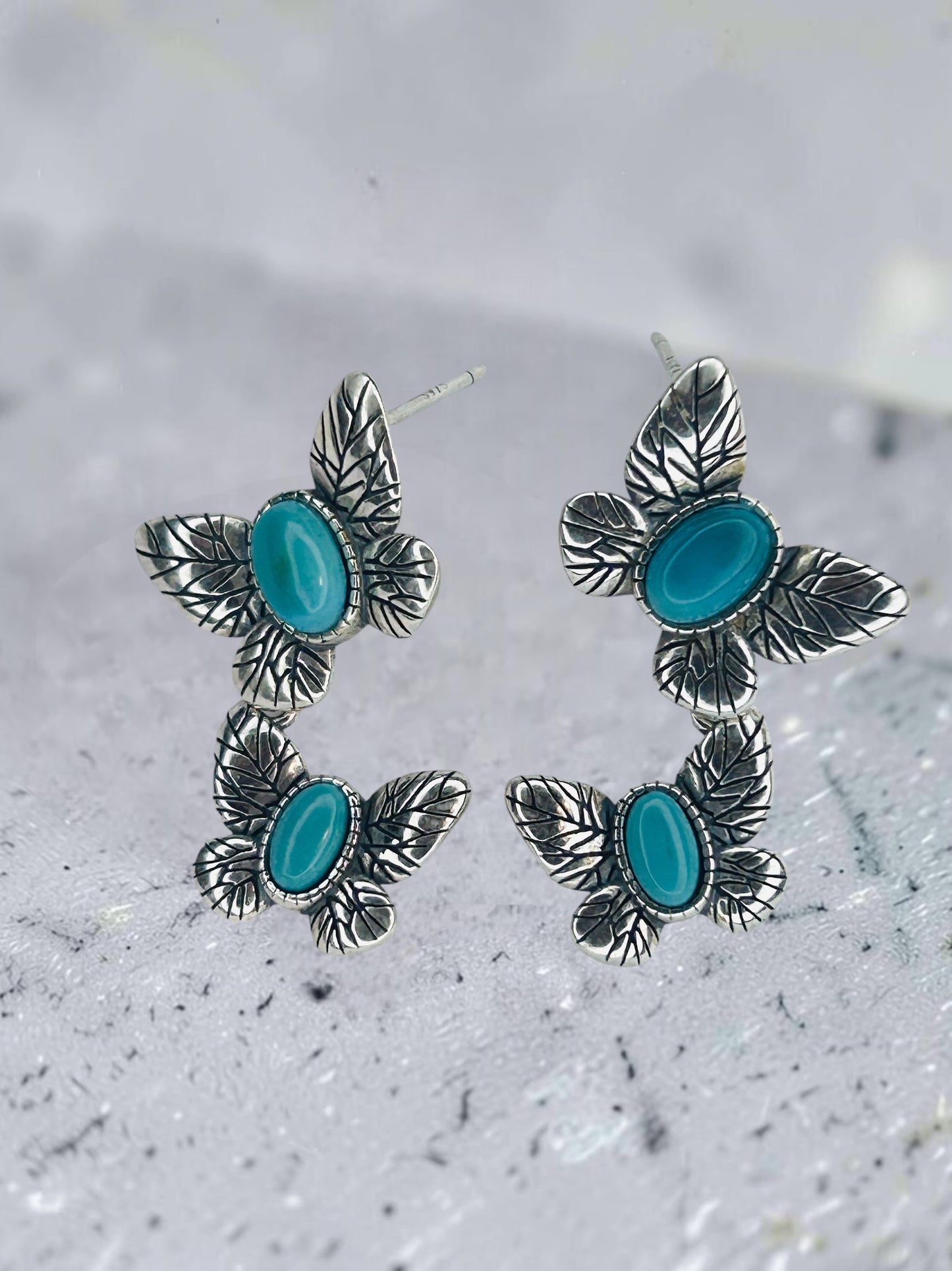Butterfly Earrings with Turquoise Gemstones • 925 Sterling Silver • Gift Box