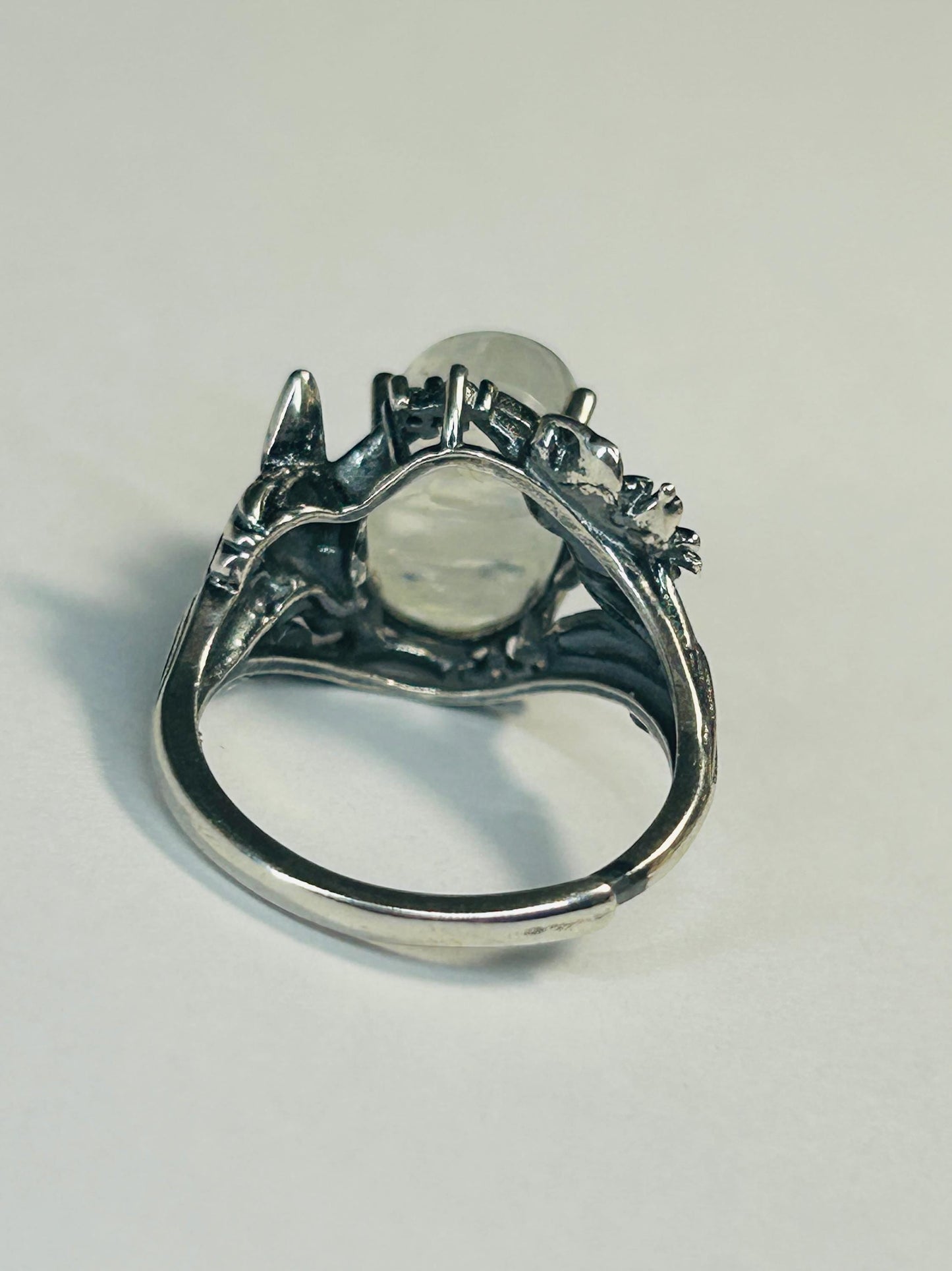 925 Silver Moonstone Ring • Fox Design • Adjustable • Giftbox