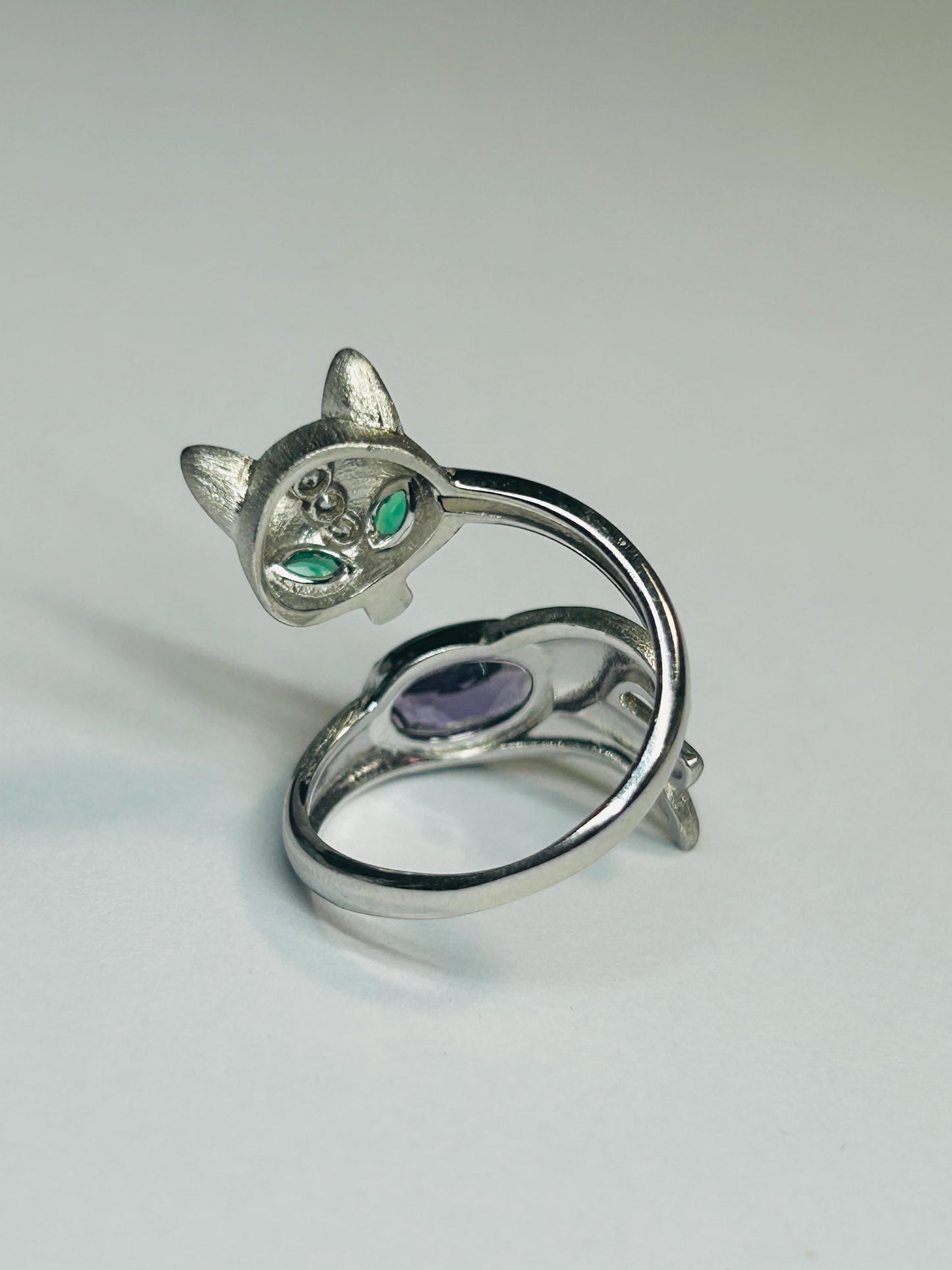 Fox Ring with Amethyst Gemstone • 925 Burnished Sterling Silver • Adjustable • with Gift Box