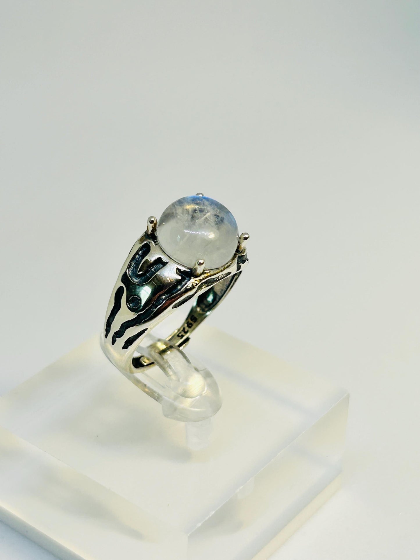 Chunky Rainbow Moonstone Ring • 925 Sterling Silver • Adjustable • Gift Box