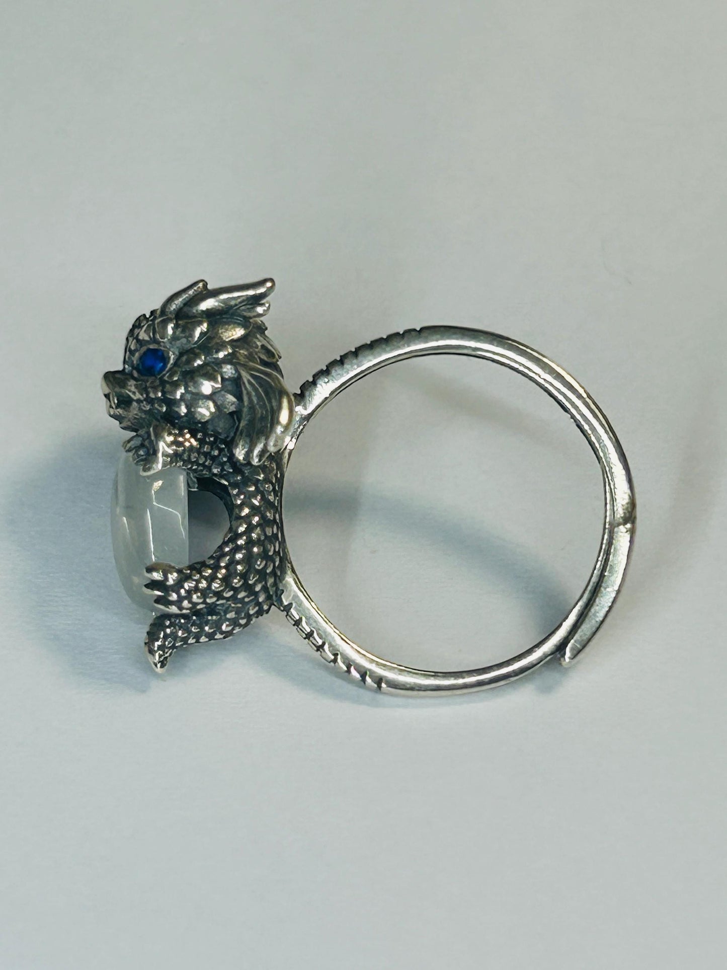 925 Silver Moonstone Ring • Baby Dragon Design • Adjustable • Giftbox