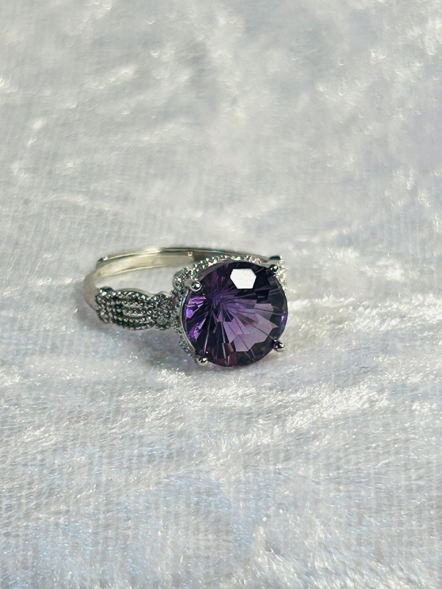 Amethyst Ring - Checkerboard Faceted Amethyst - 925 Silver - Supplied In Gift Box