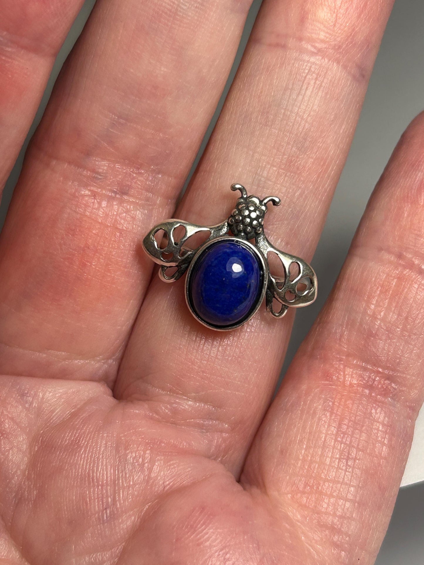 Bumble Bee Ring with Lapis Lazuli Gemstone • 925 Sterling Silver • Adjustable • Gift box