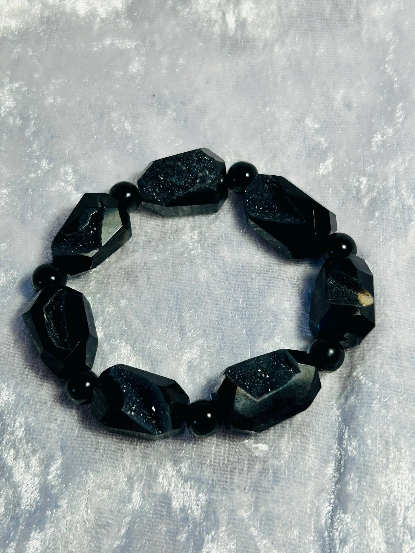 Black Agate Druzy Bracelet: Chunky Gemstone Jewelry, Adjustable