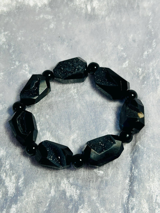 Black Agate Druzy Bracelet: Chunky Gemstone Jewelry, Adjustable