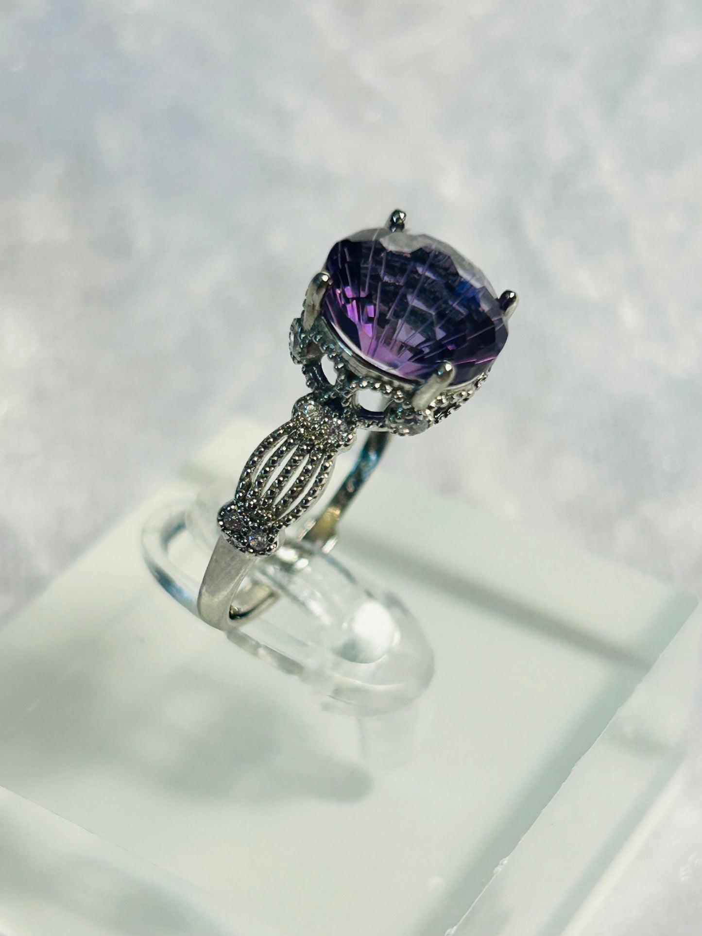 Amethyst Ring - Checkerboard Faceted Amethyst - 925 Silver - Supplied In Gift Box