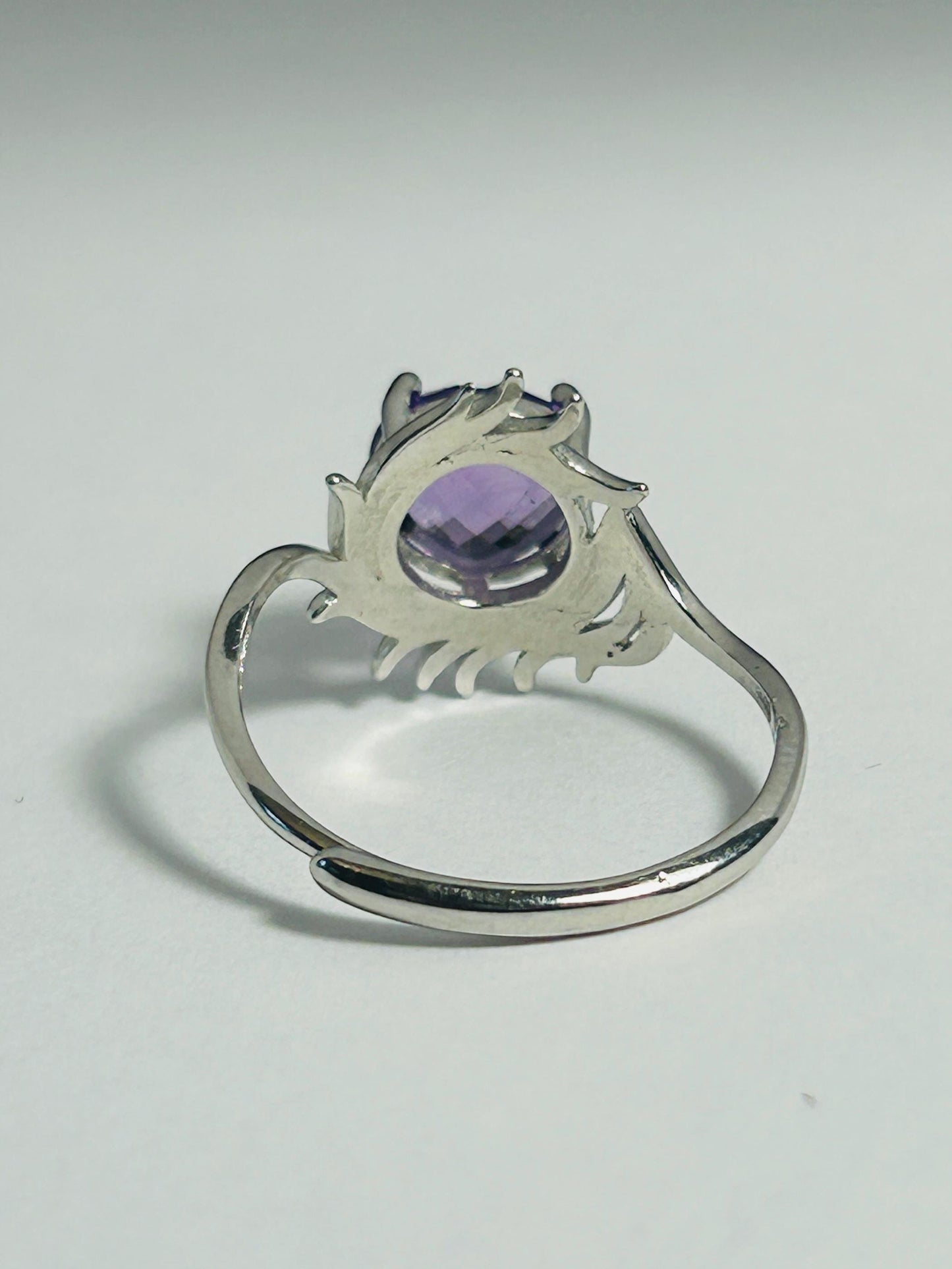 Faceted Amethyst Ring • 925 Sterling Silver • Adjustable • Gift box