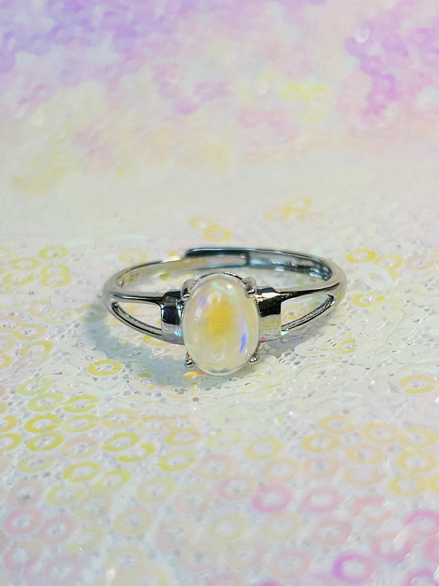 Rainbow Opal Ring • 925 Sterling Silver • Adjustable • Gift Box