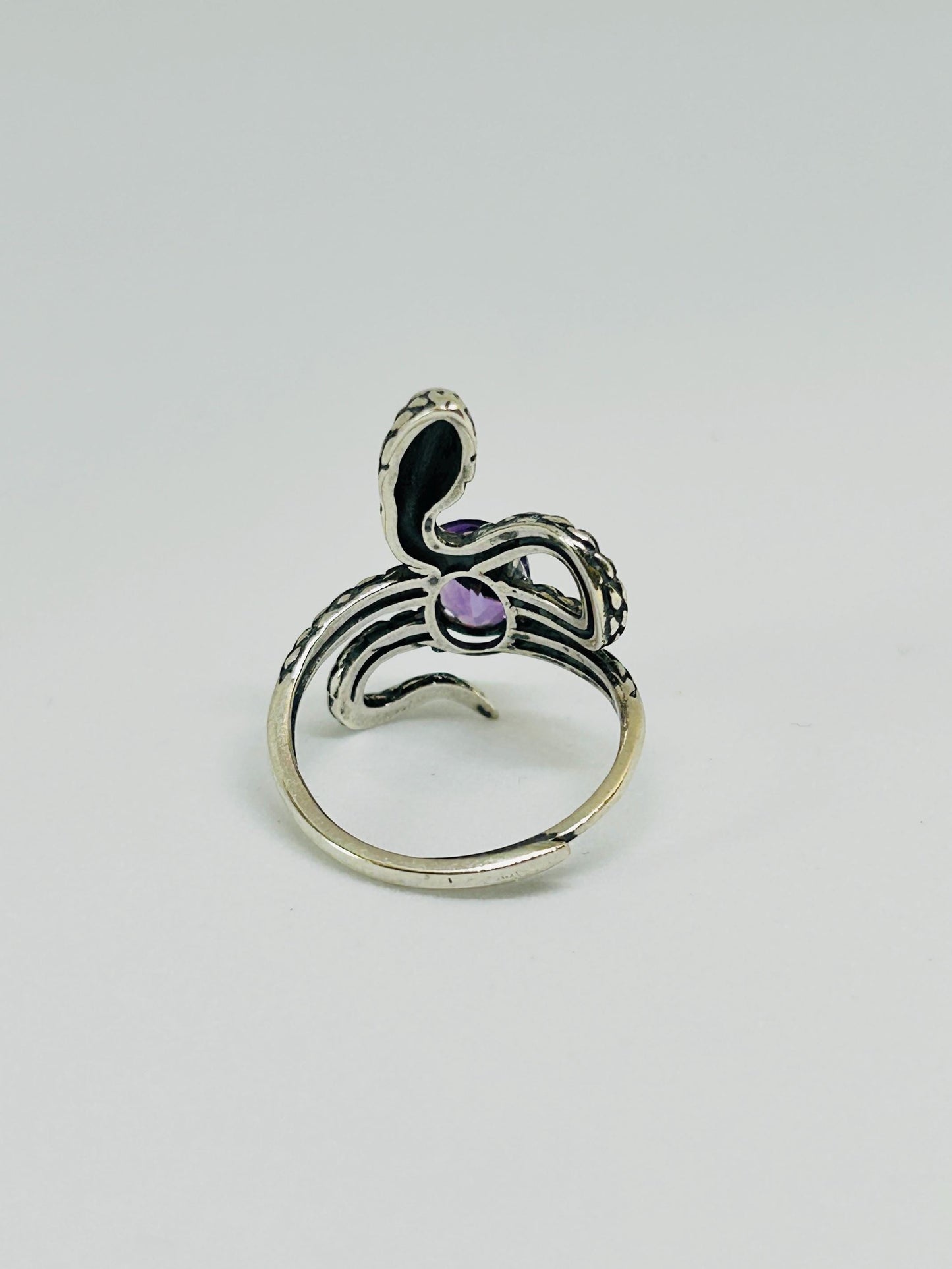 Snake Ring with Amethyst Gemstone • 925 Sterling Silver • Adjustable • Gift Box