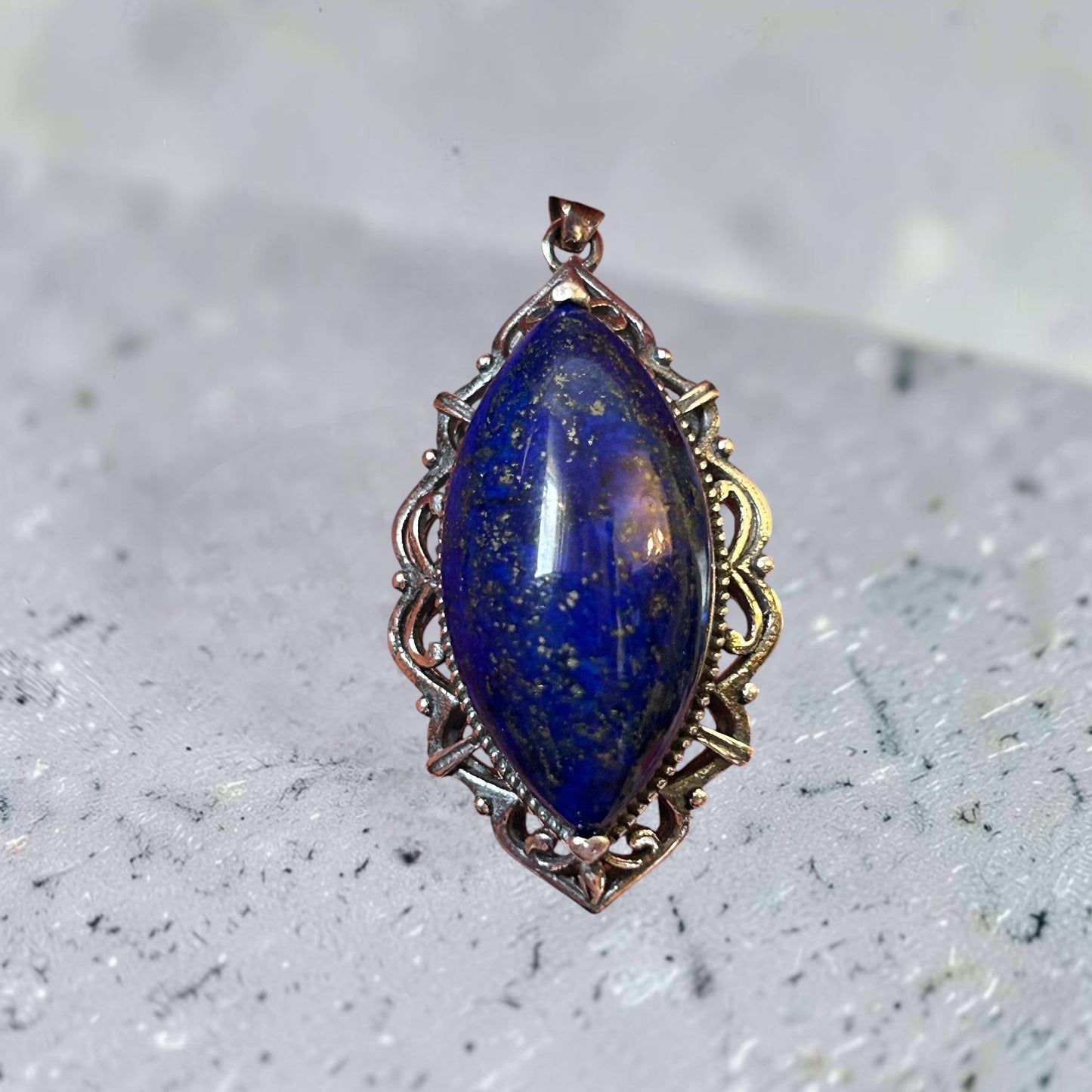 Lapis Lazuli Pendant • 925 Sterling Silver • Marquise Gemstone • Gift Box