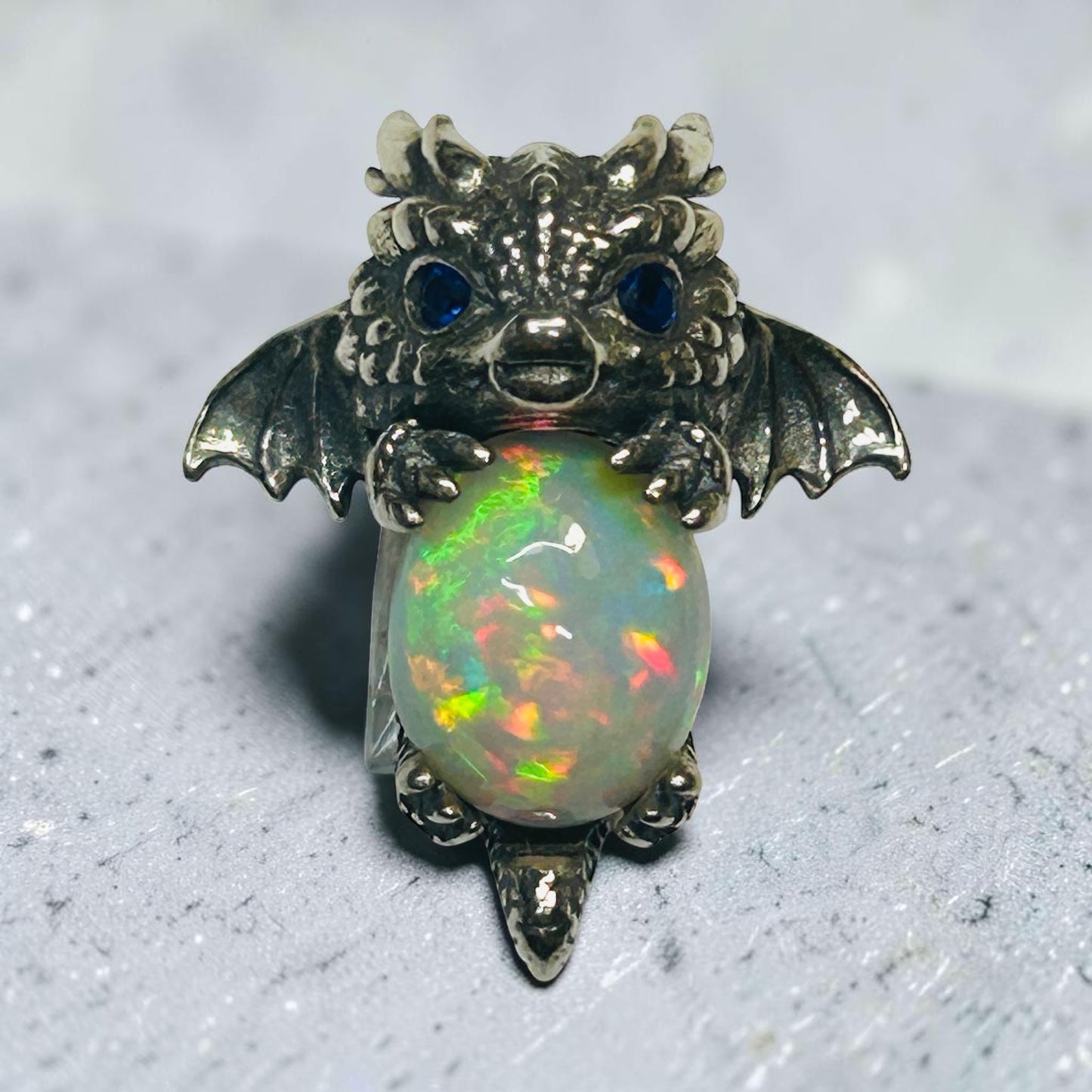 Baby Dragon Pendant with Opal Gemstone • 925 Sterling Silver • with Gift box