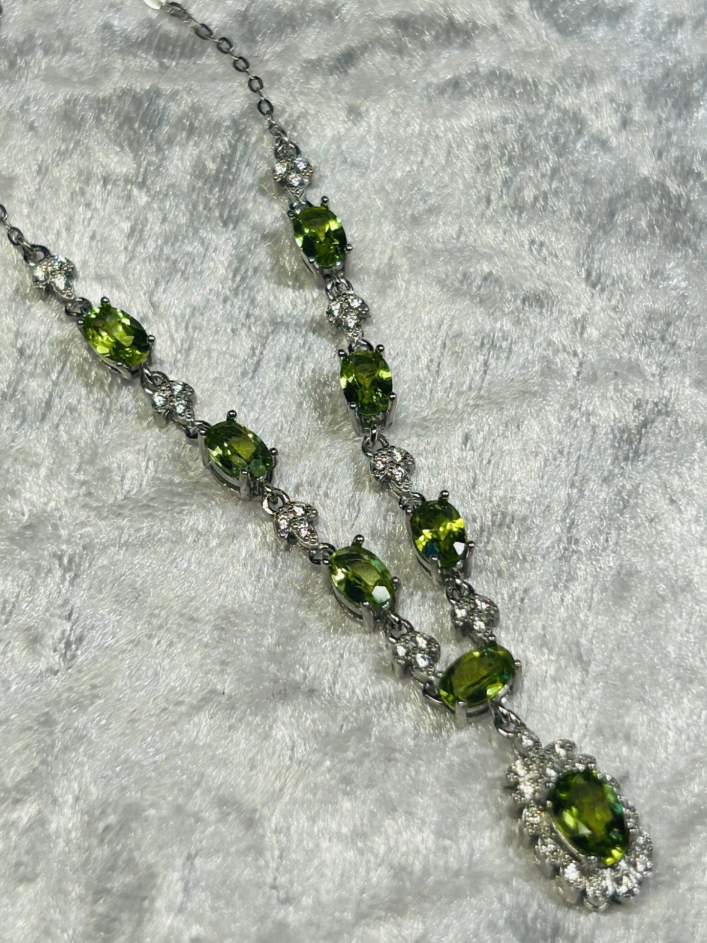 Floral Theme Necklace with Peridot Gemstones & CZ Combination • 925 Sterling Silver • Gift Box