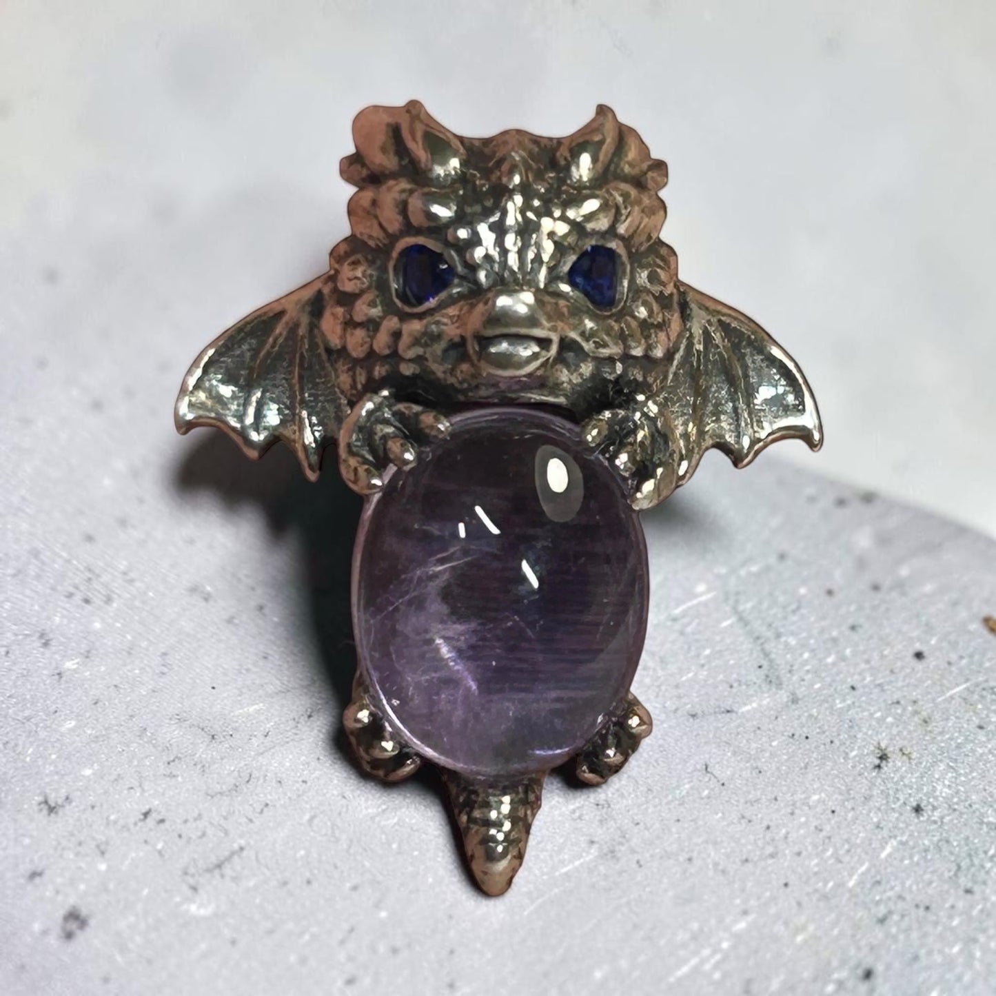 925 Silver Amethyst Ring • Baby Dragon Design • Adjustable • Giftbox