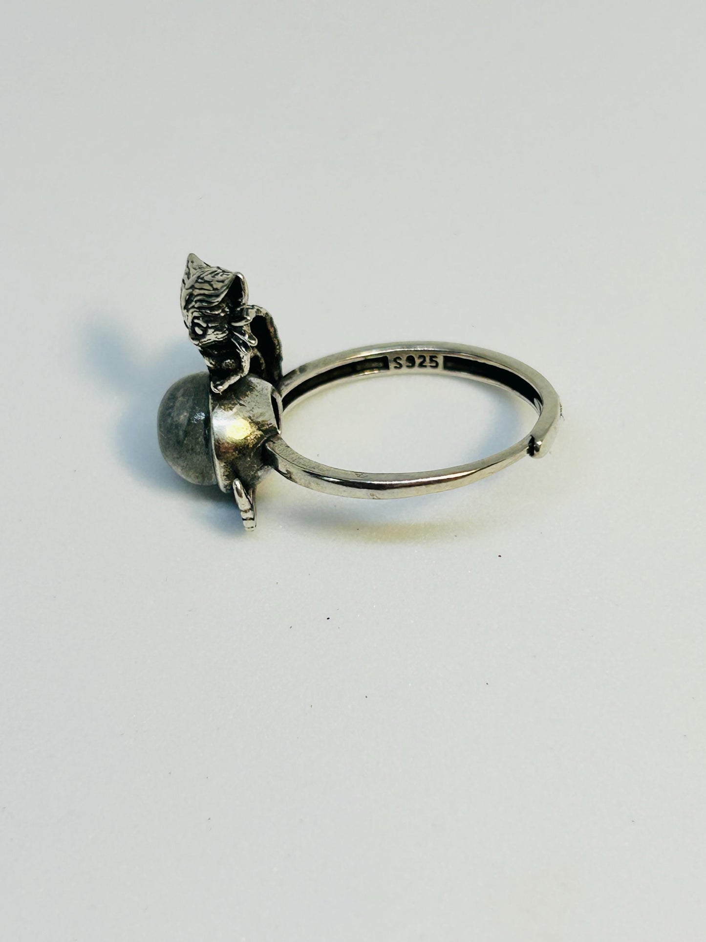 Mythical Naga Ring with Labradorite Gemstone • 925 Sterling Silver • Adjustable • Gift Box