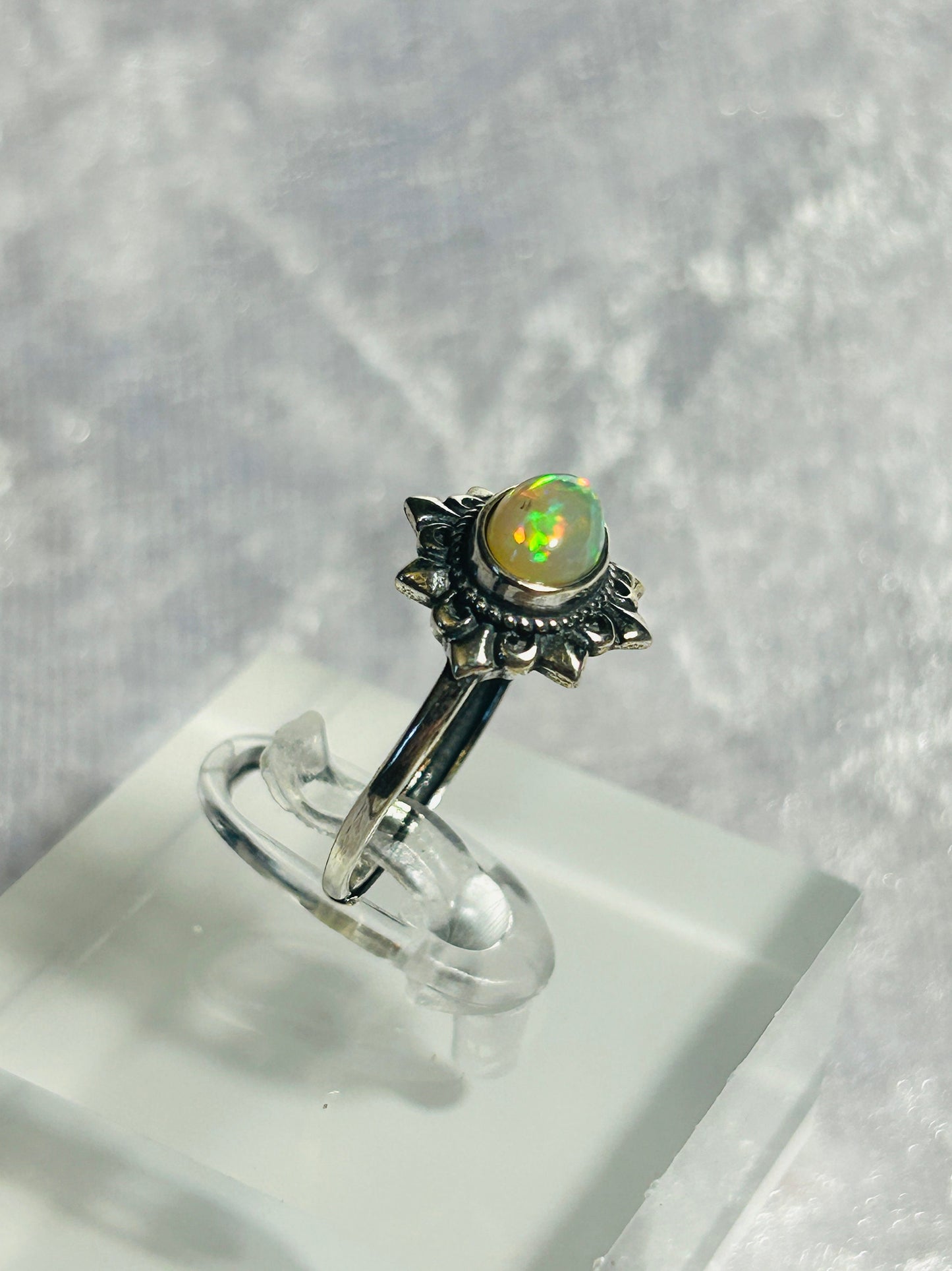 925 Silver Ring With Rainbow Opal Gemstone - Adjustable Ring - Supplied In Gift Box