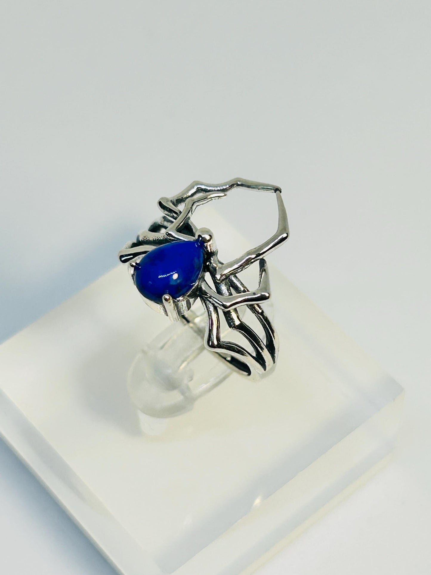 Spider Ring with Lapis Lazuli Gemstone • 925 Sterling Silver • Adjustable • Gift Box