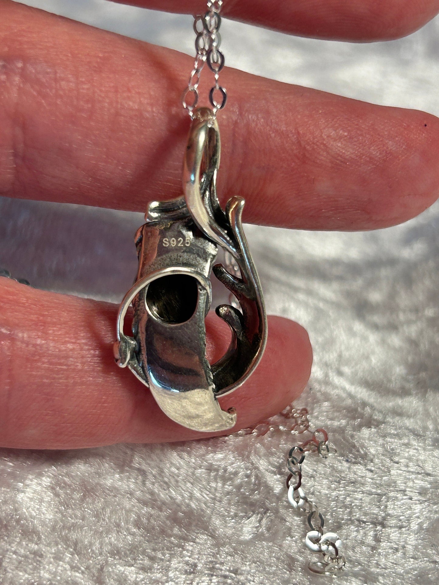 Feather Pendant with Hypersthene Gemstone • 925 Sterling Silver • Gift Box