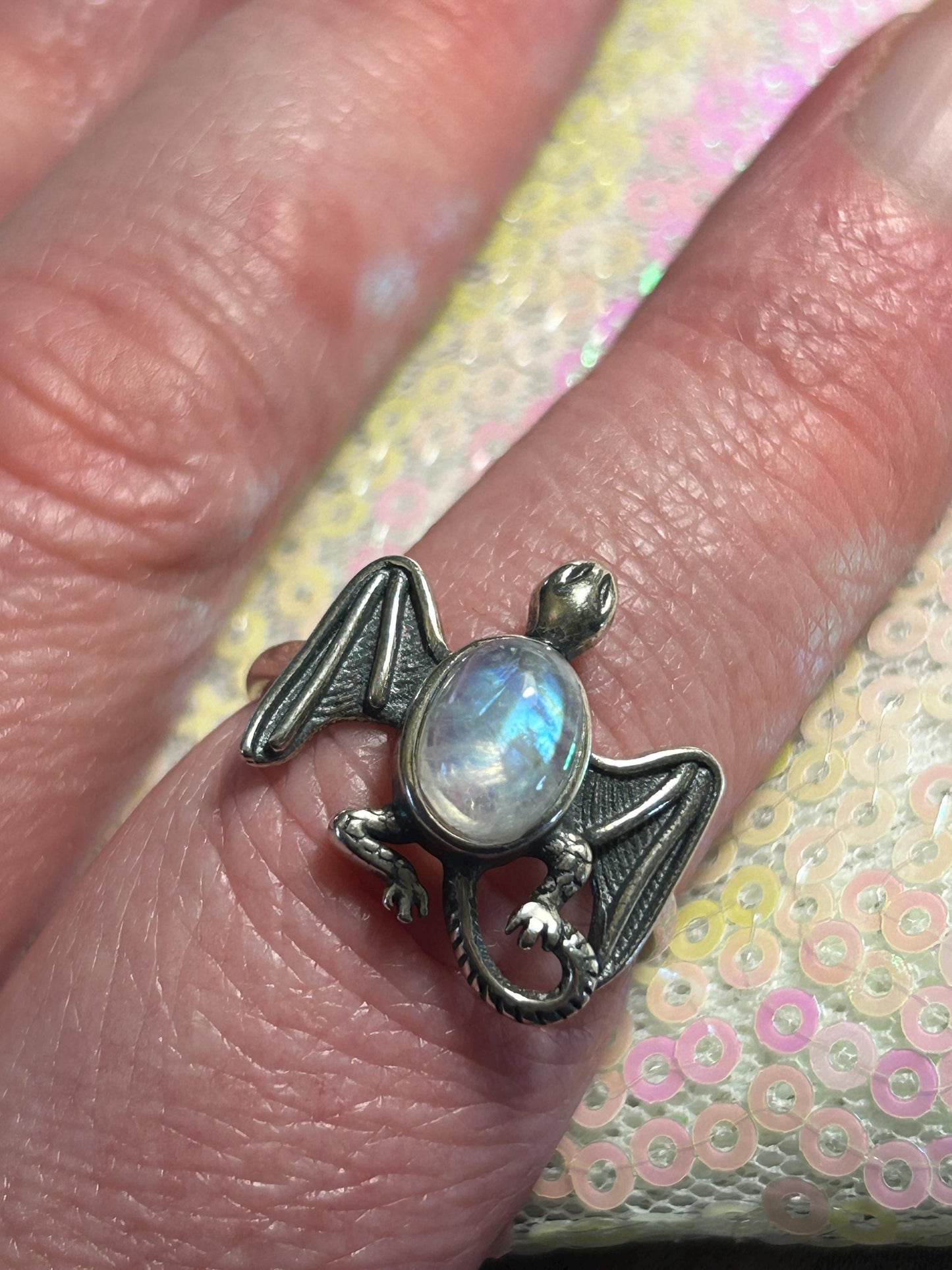 Labradorite Dragon Ring: 925 Sterling Silver, Adjustable Band
