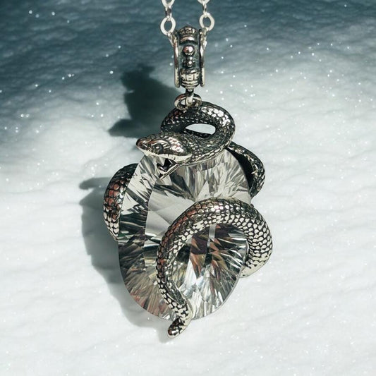 Sterling Silver Snake Pendant With Clear Quartz Gemstone - 925 - Gift Boxed